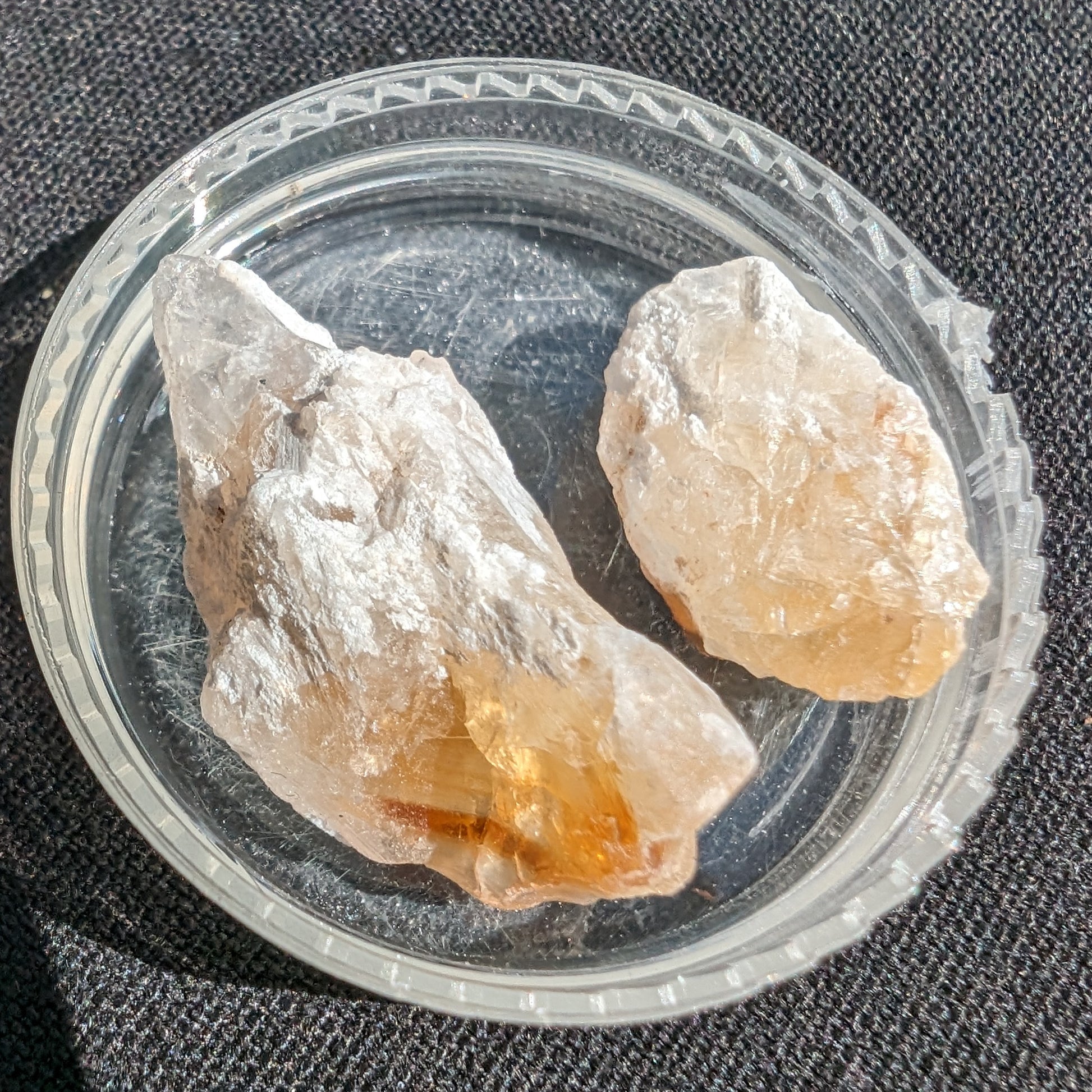 Citrine 2 crystals from Himalaya 7-9g in sunshine