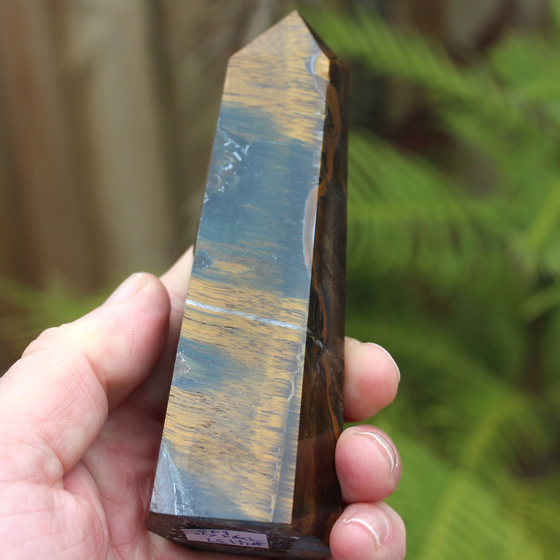 Golden with Blue Tigers Eye obelisk 290g Rocks and Things