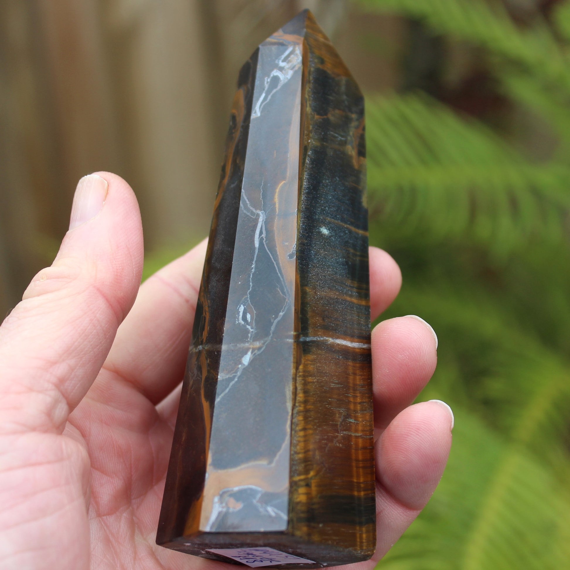 Golden with Blue Tigers Eye obelisk 290g Rocks and Things