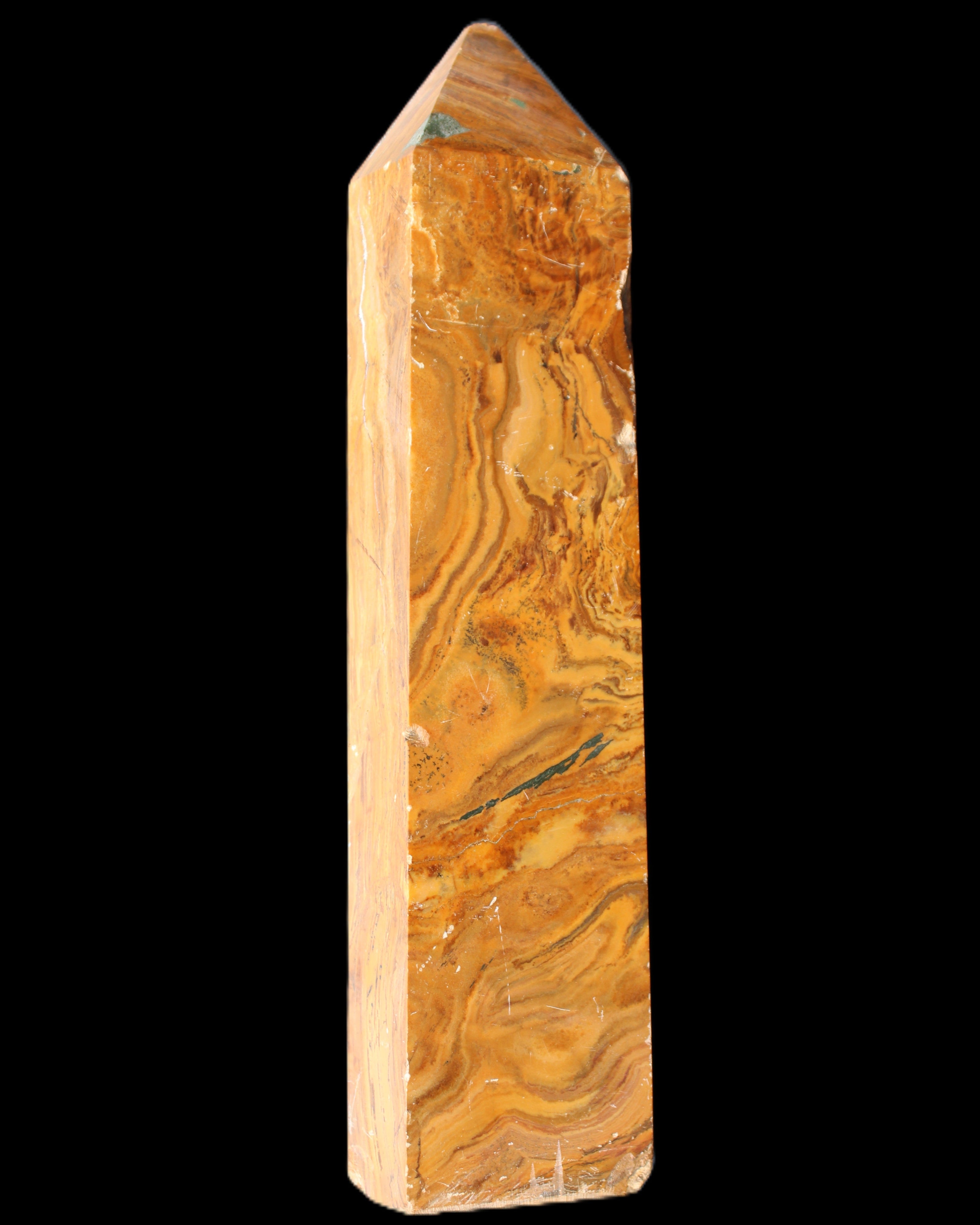 Afghan Jade Serpentine obelisk 764g in sunlight - Rocks and Things Store