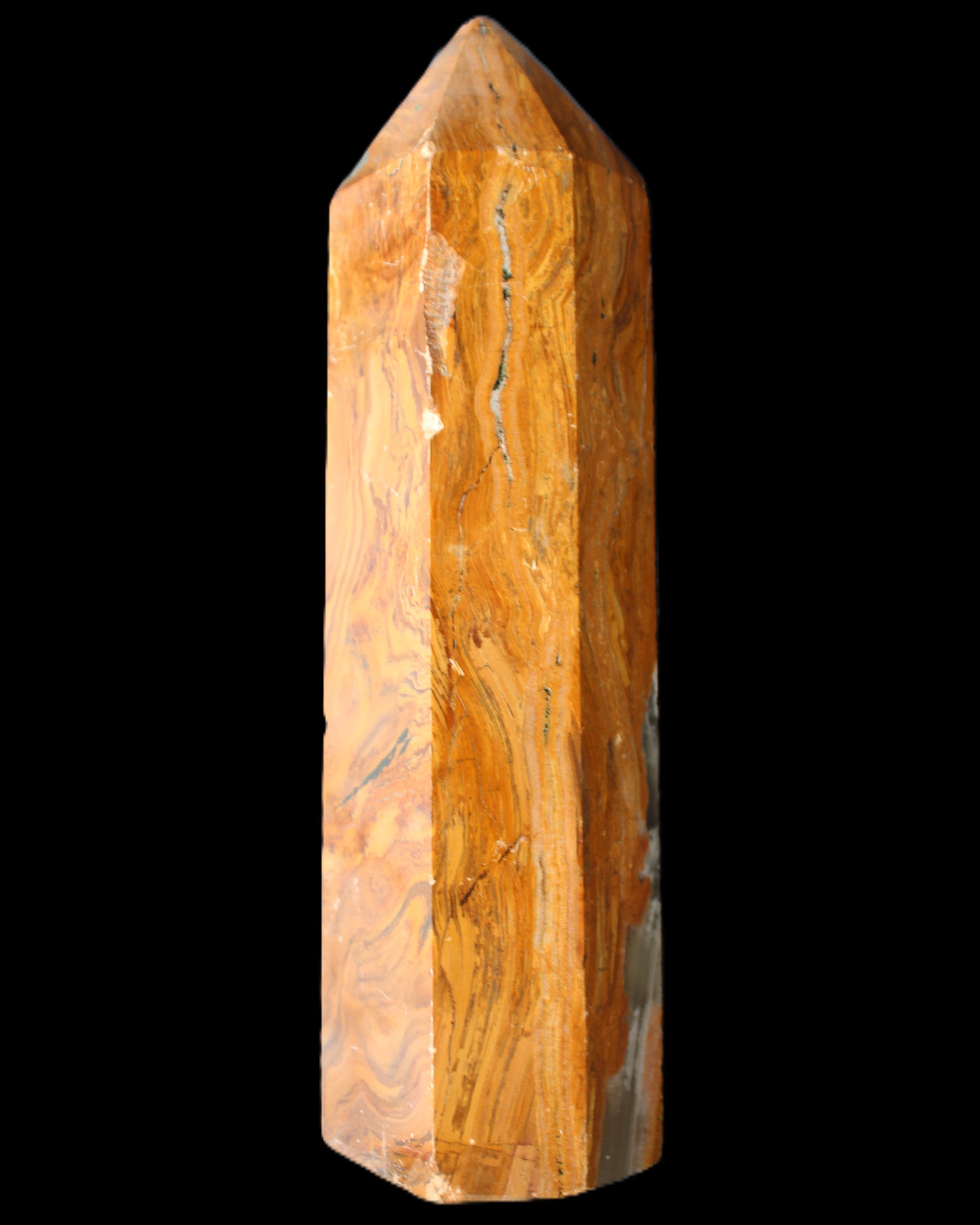 Afghan Jade Serpentine obelisk 764g in sunlight - Rocks and Things Store
