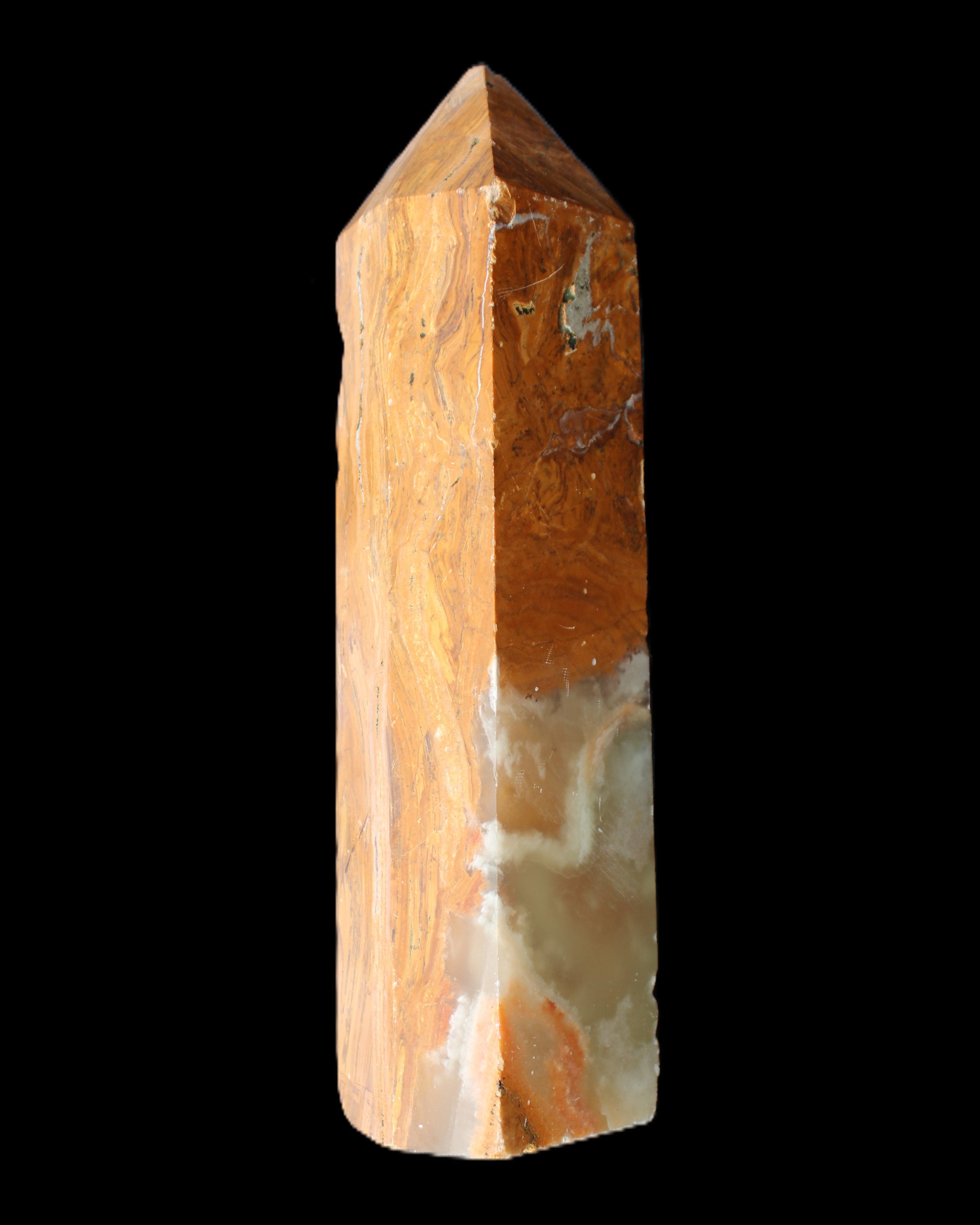 Afghan Jade Serpentine obelisk 764g in sunlight - Rocks and Things Store