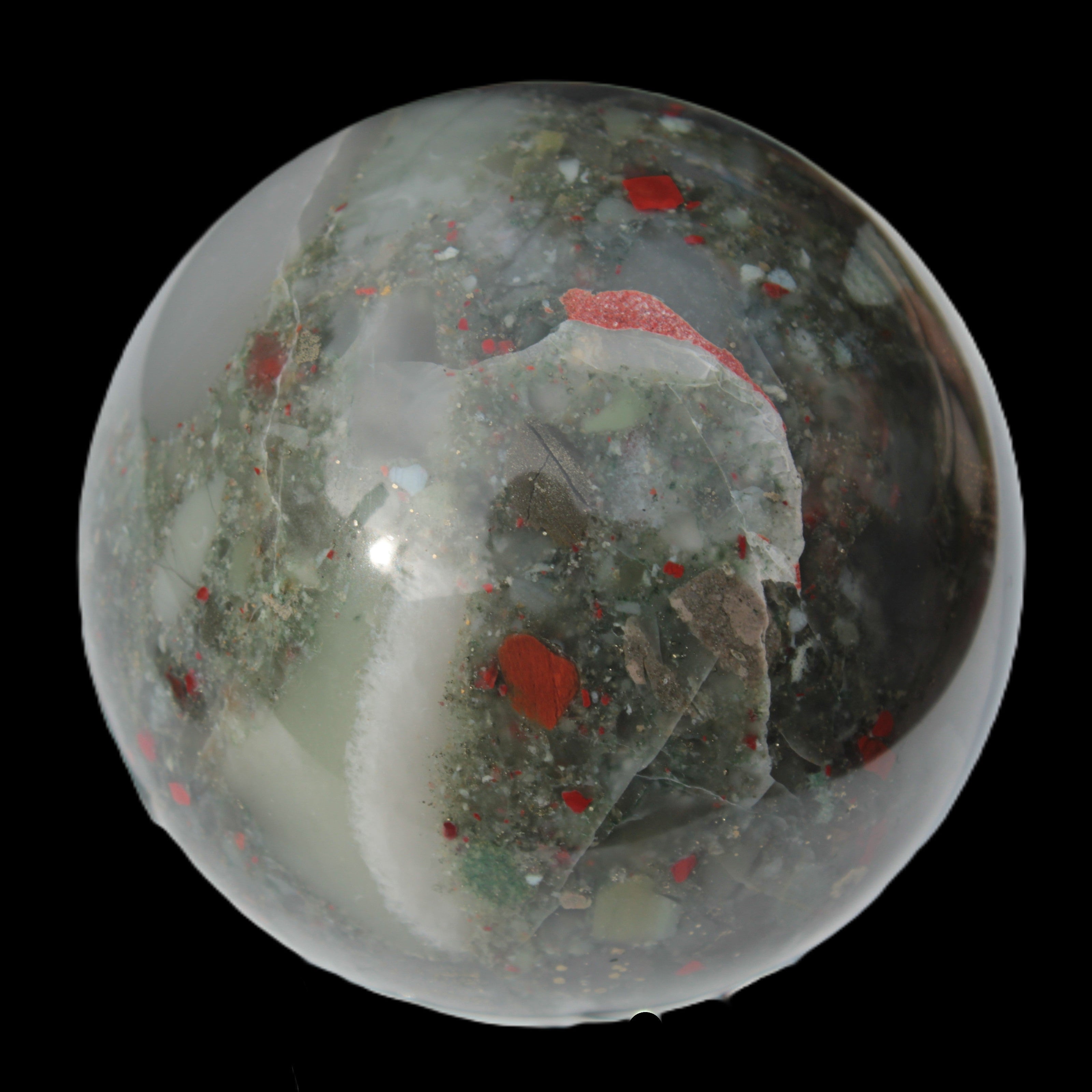 African Bloodstone sphere 84mm 831g - Rocks and Things Store