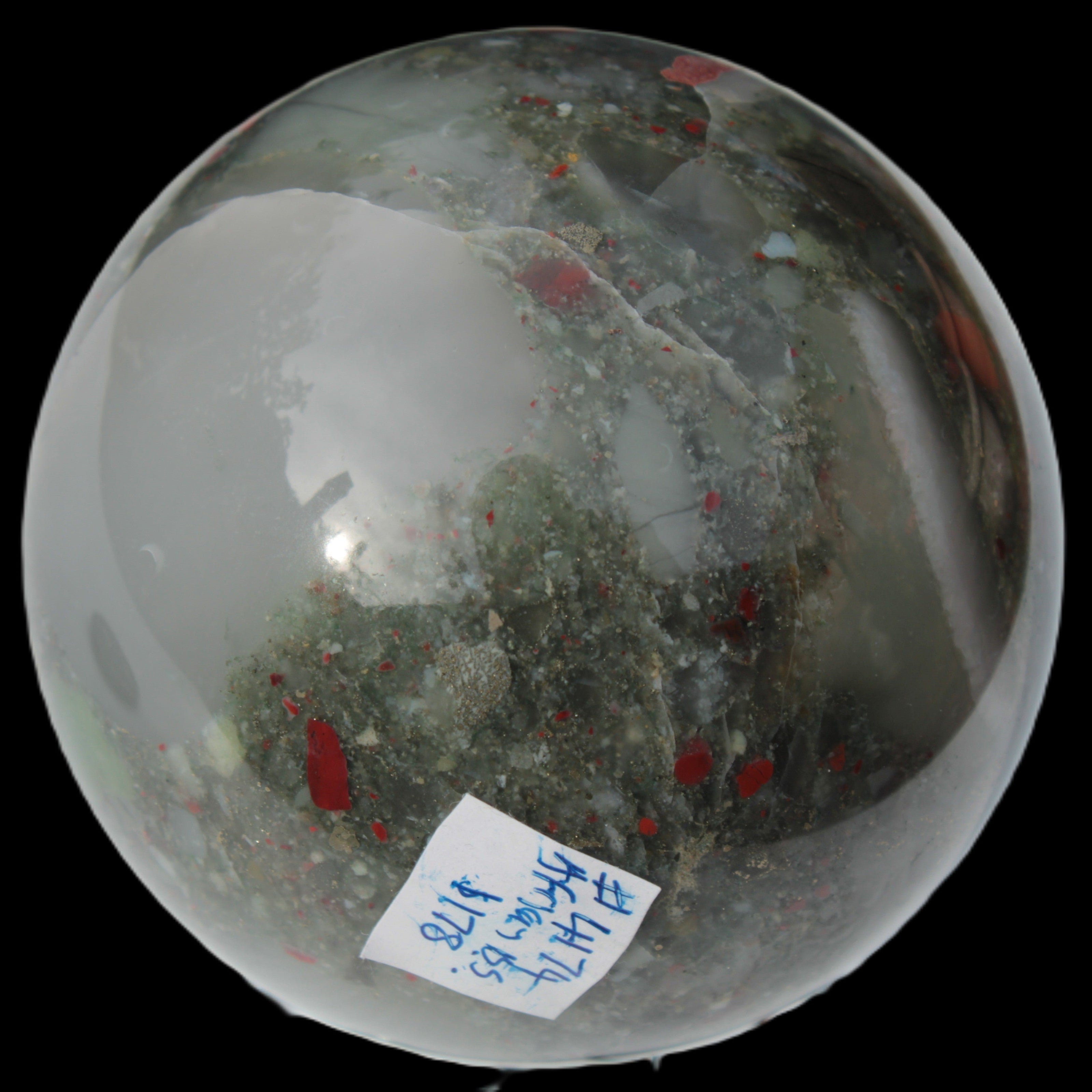 African Bloodstone sphere 84mm 831g - Rocks and Things Store