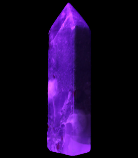 African Bloodstone obelisk 347g in UV light - Rocks and Things Store