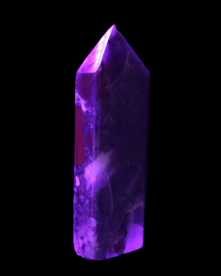 African Bloodstone obelisk 347g in UV light - Rocks and Things Store