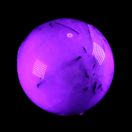 Tourmaline in Quartz sphere 86mm 894g in UV light - Rocks and Things Store