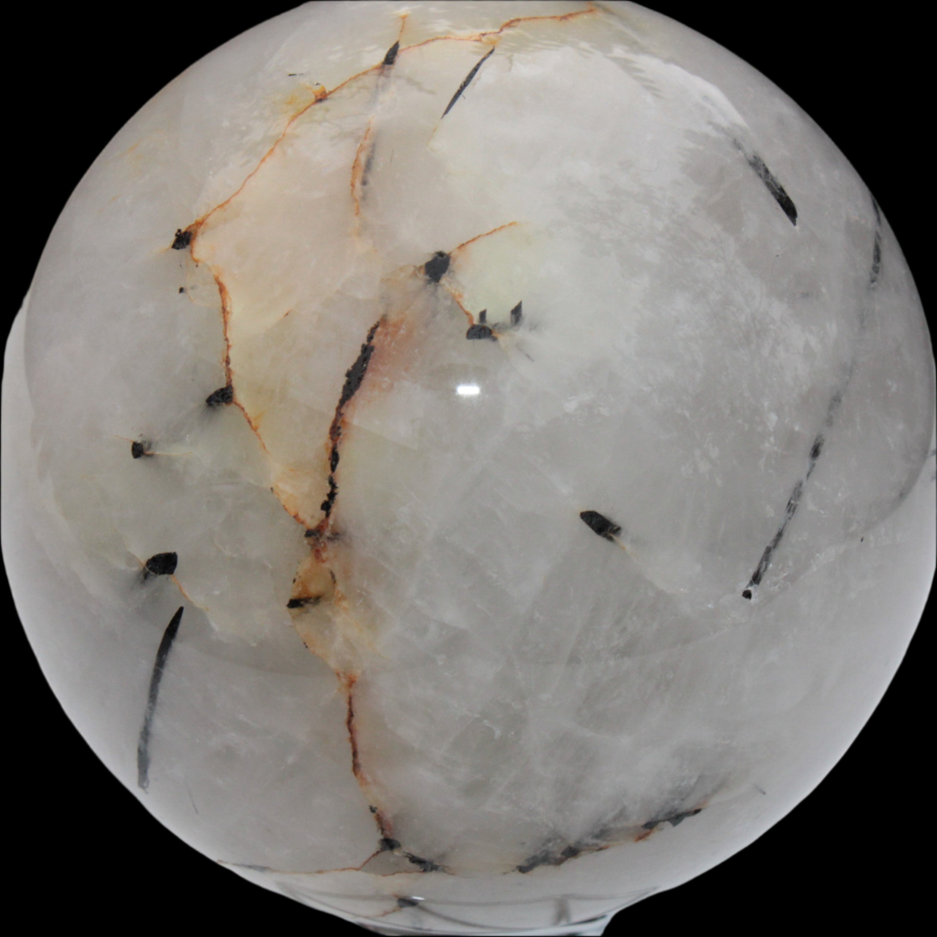 Tourmaline in Quartz sphere 86mm 894g in sunlight - Rocks and Things Store