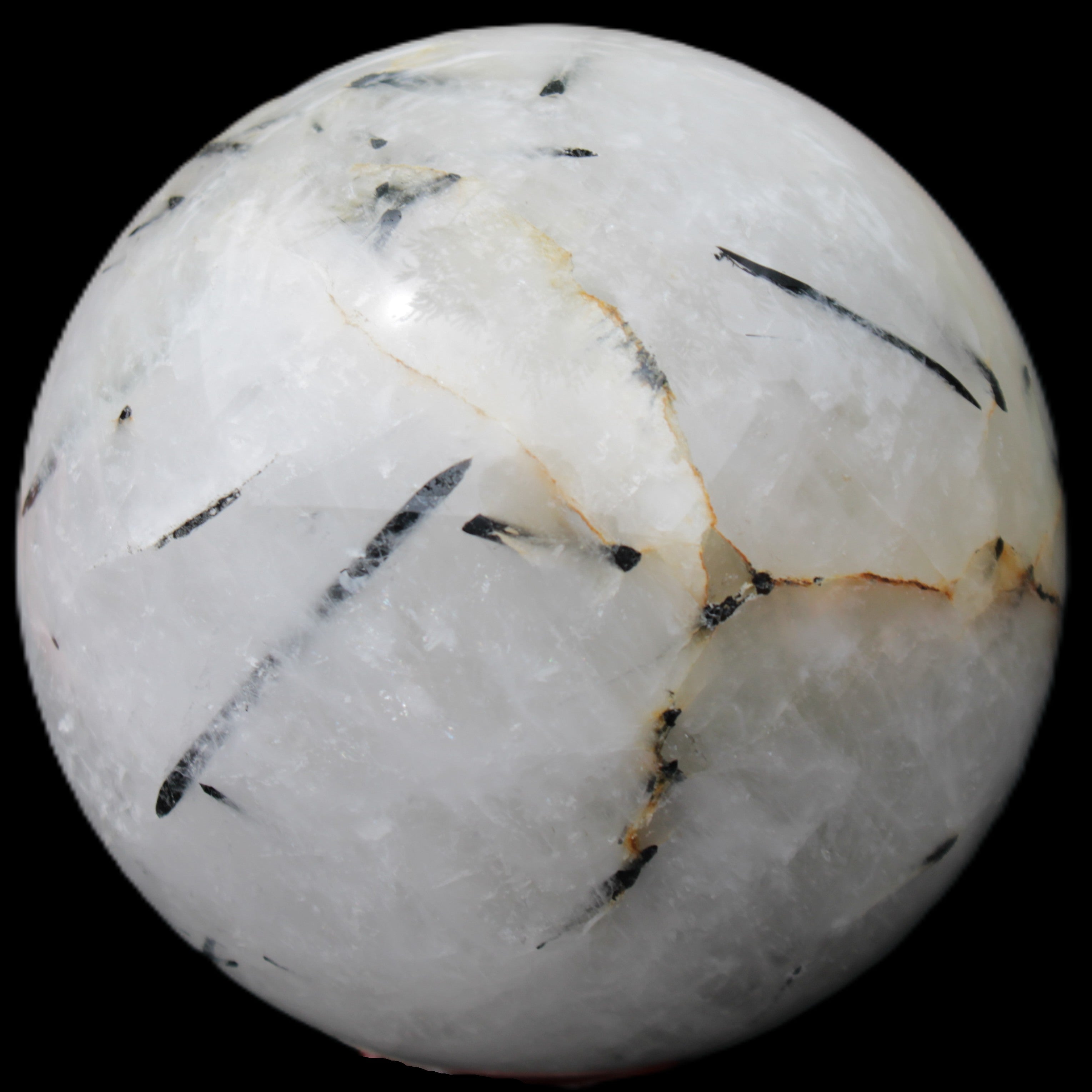 Tourmaline in Quartz sphere 86mm 894g in sunlight - Rocks and Things Store