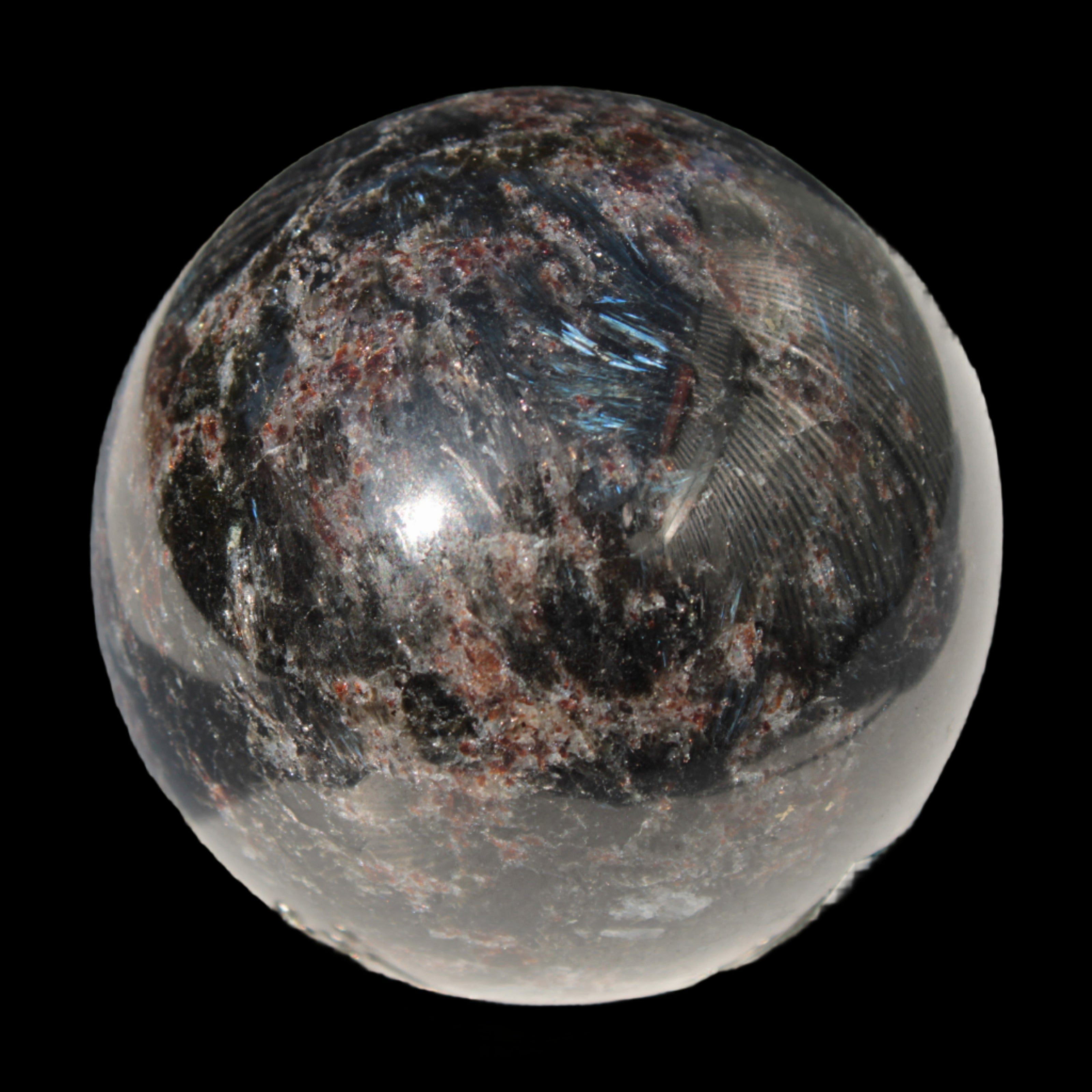 Astrophyllite Garnet sphere 61mm 367g - Rocks and Things Store