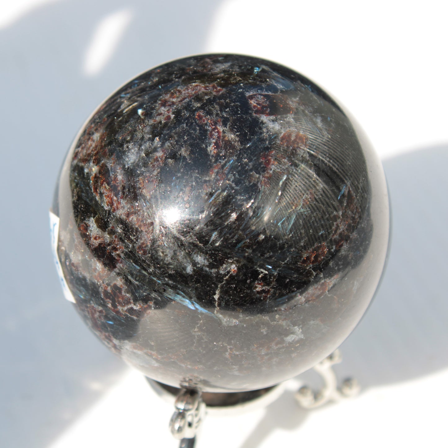 Astrophyllite Garnet sphere 61mm 367g Rocks and Things