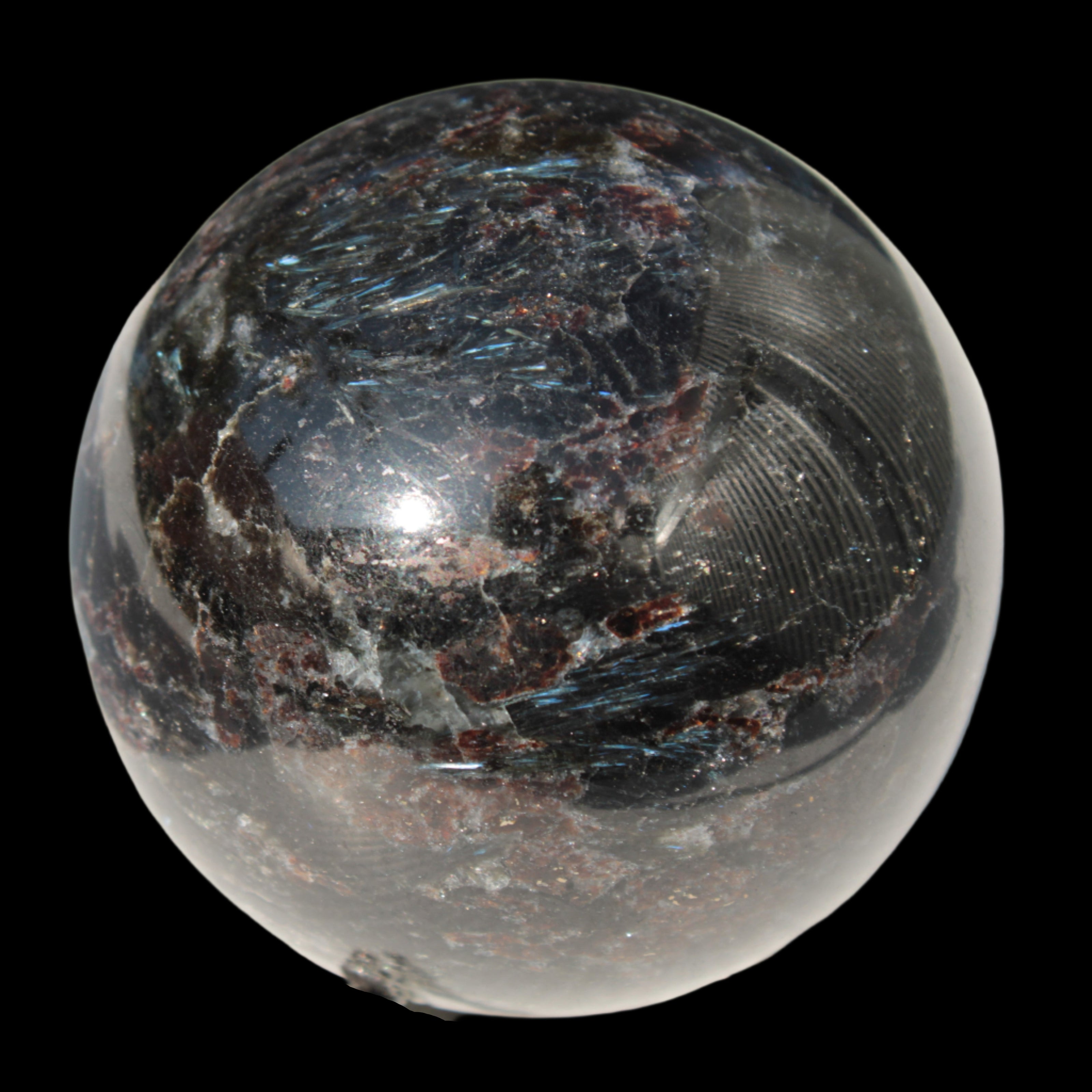 Astrophyllite Garnet sphere 61mm 367g - Rocks and Things Store