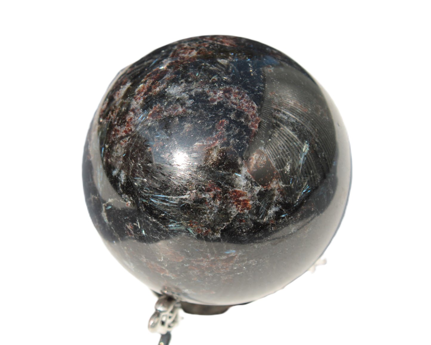 Astrophyllite Garnet sphere 61mm 367g Rocks and Things