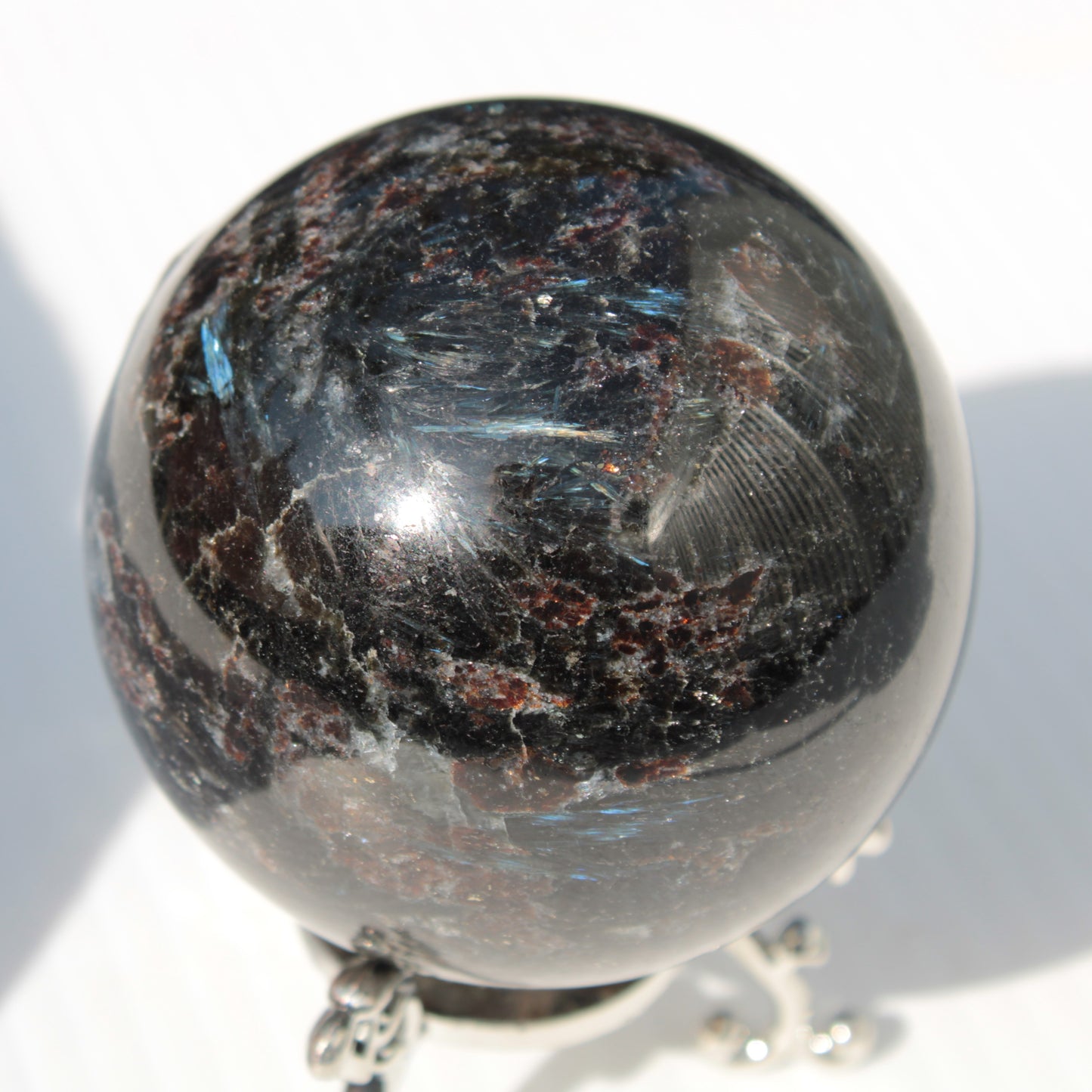 Astrophyllite Garnet sphere 61mm 367g Rocks and Things