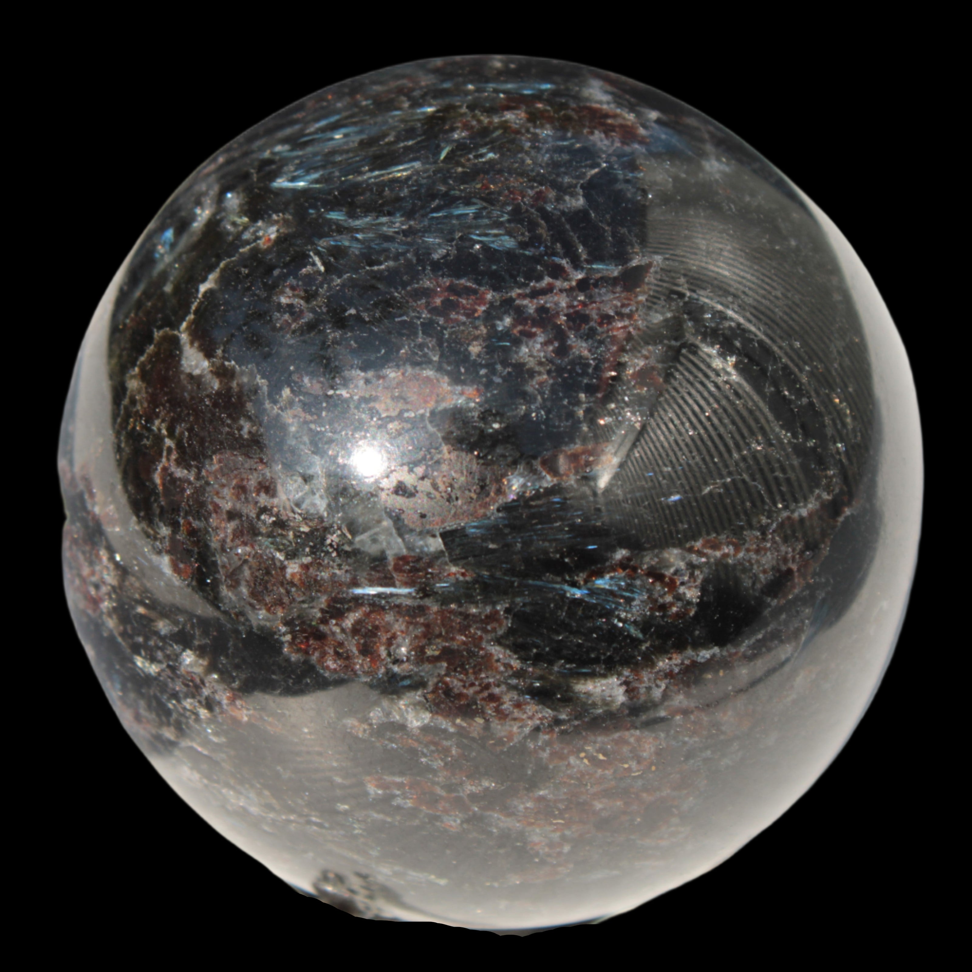 Astrophyllite Garnet sphere 61mm 367g - Rocks and Things Store