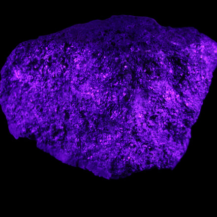 Olivine pyroclastic volcanic bomb from Central Victoria 116*81*65mm 930g in UV light - Rocks and Things Store