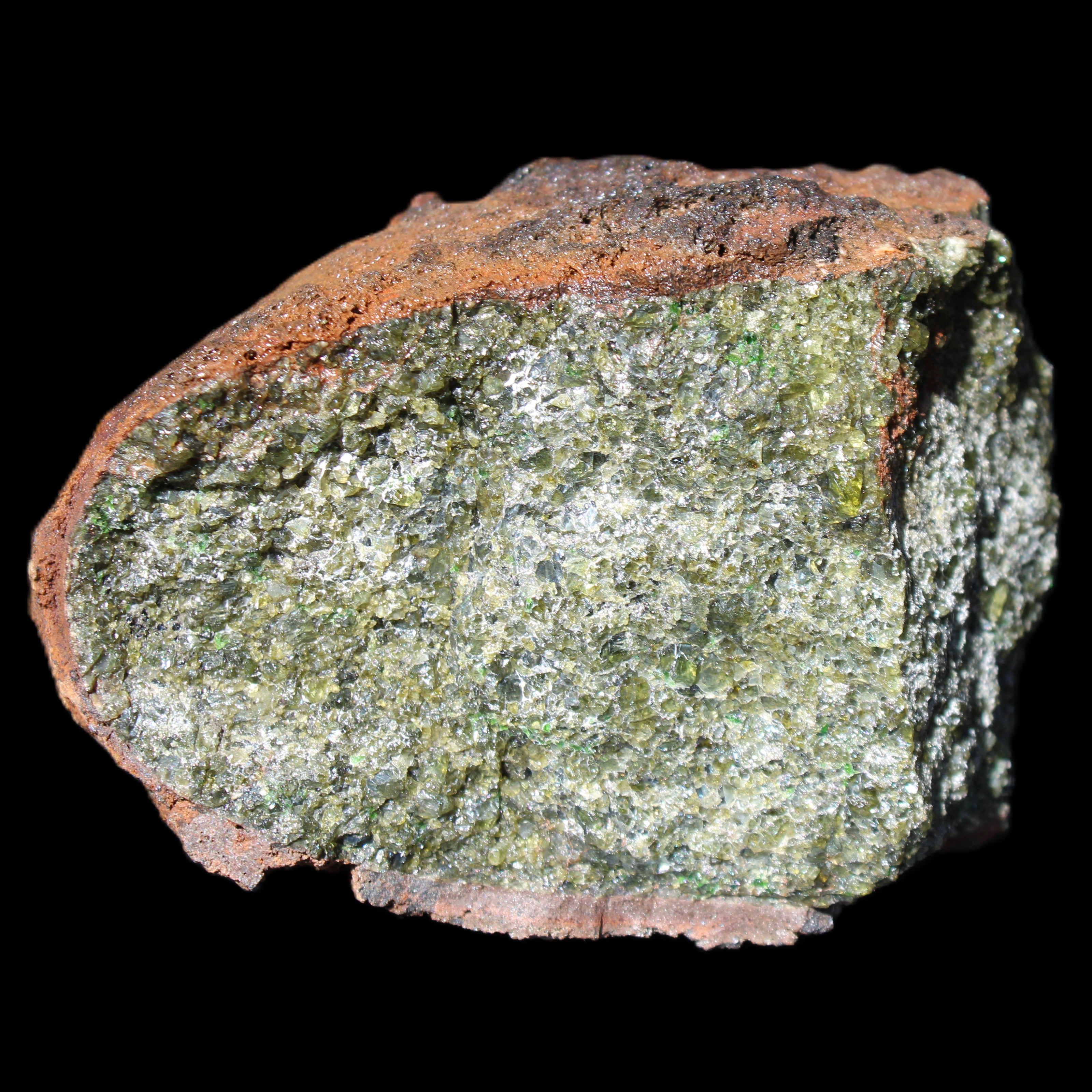 Olivine pyroclastic volcanic bomb from Central Victoria 116*81*65mm 930g in sunlight - Rocks and Things Store