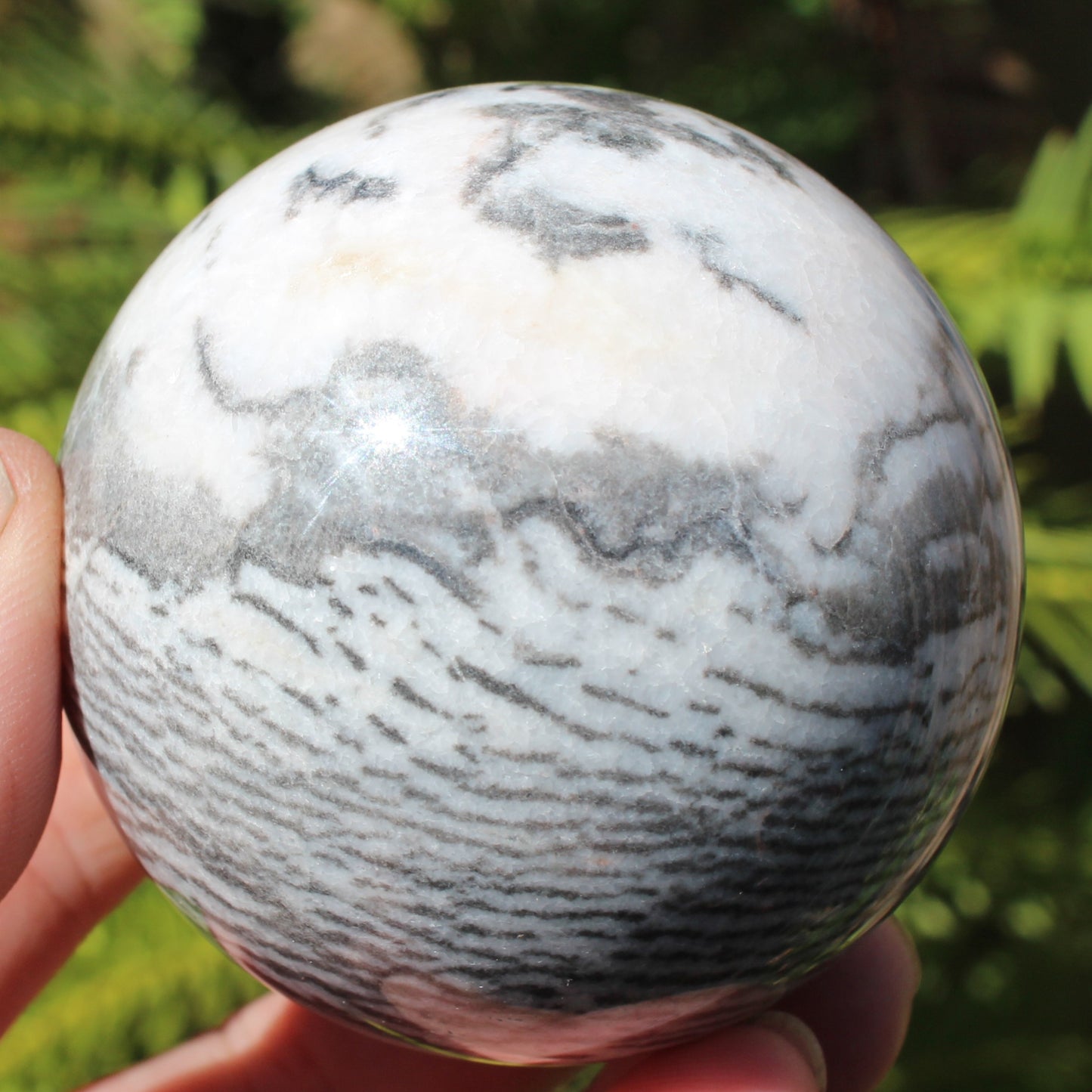 Zebra stone sphere 429g Rocks and Things