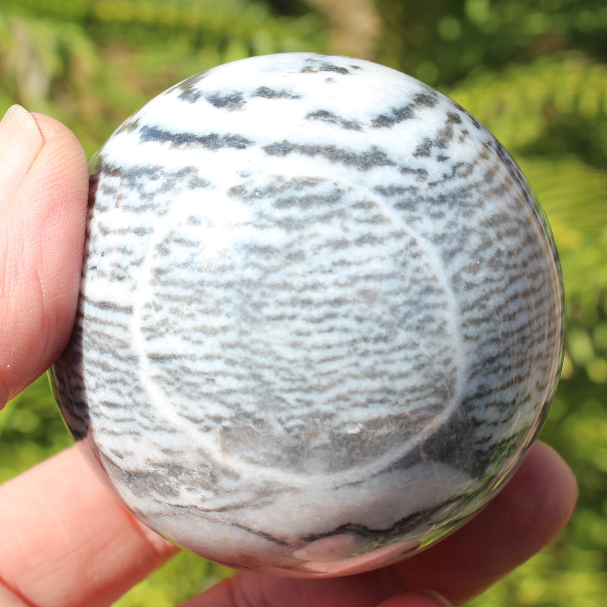 Zebra stone sphere 429g Rocks and Things