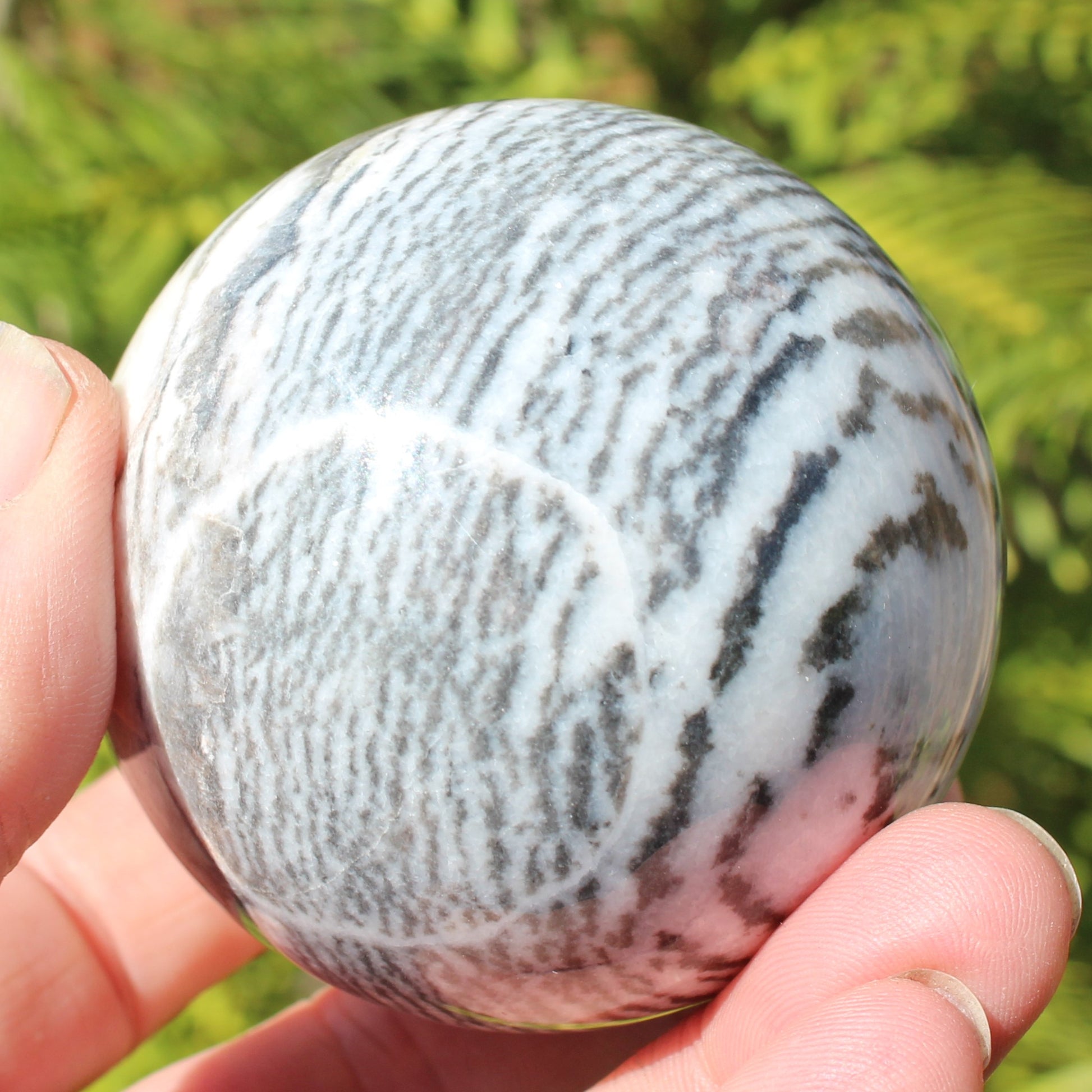 Zebra stone sphere 429g Rocks and Things