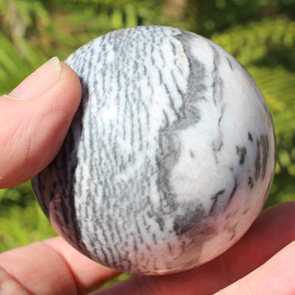 Zebra stone sphere 429g Rocks and Things