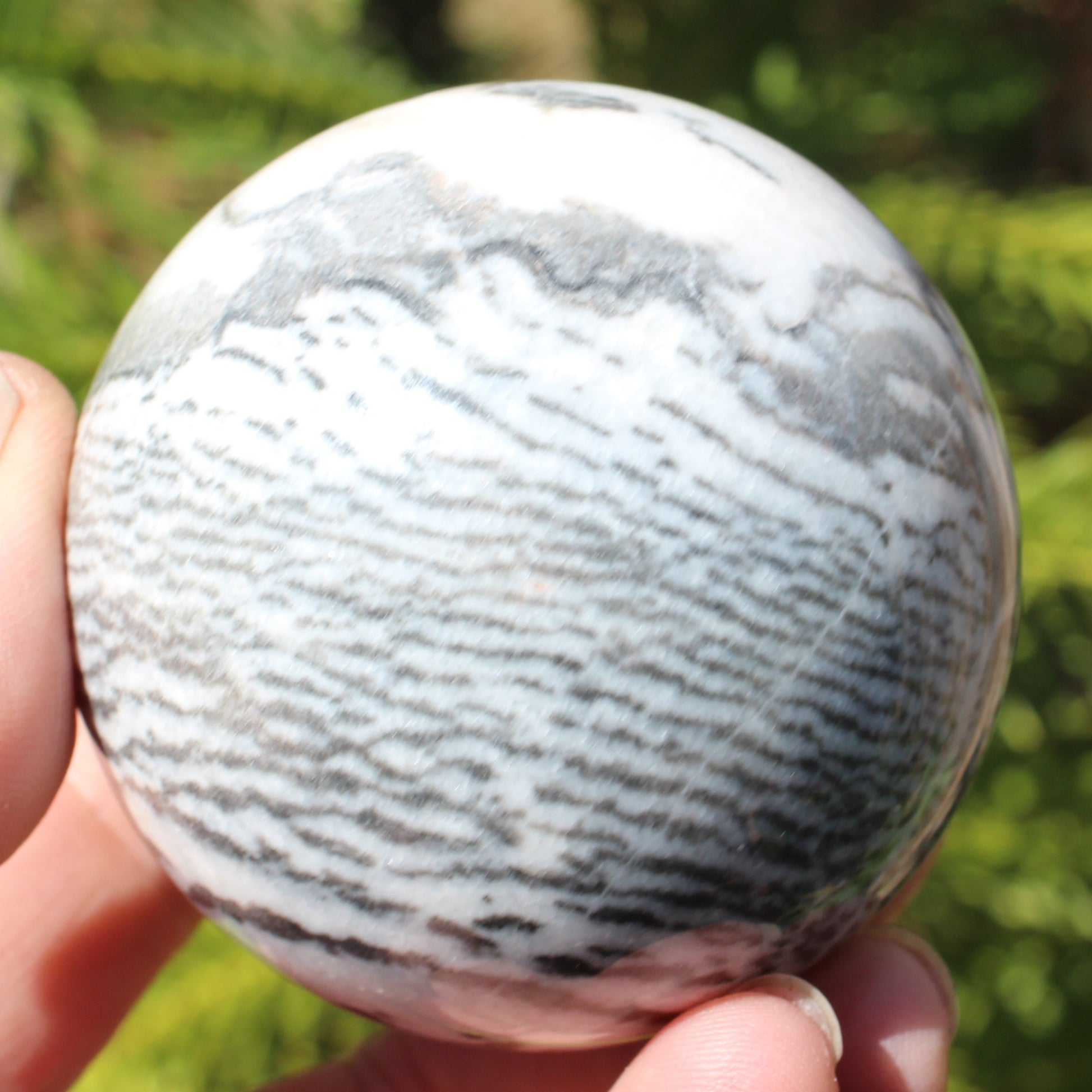 Zebra stone sphere 429g Rocks and Things