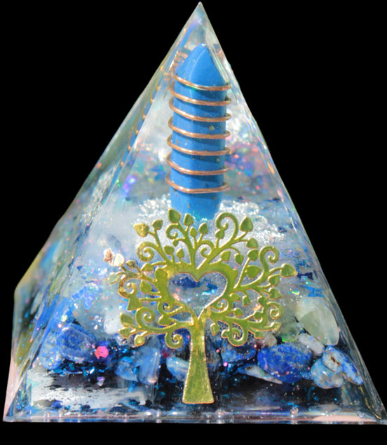 Orgone pyramid blue 112g in sunlight - Rocks and Things Store