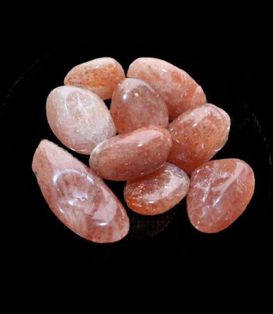 Golden Sunstone 8 tiny polished stones from  Arusha, Tanziania 6-9g in sunshine - Rocks and Things Store