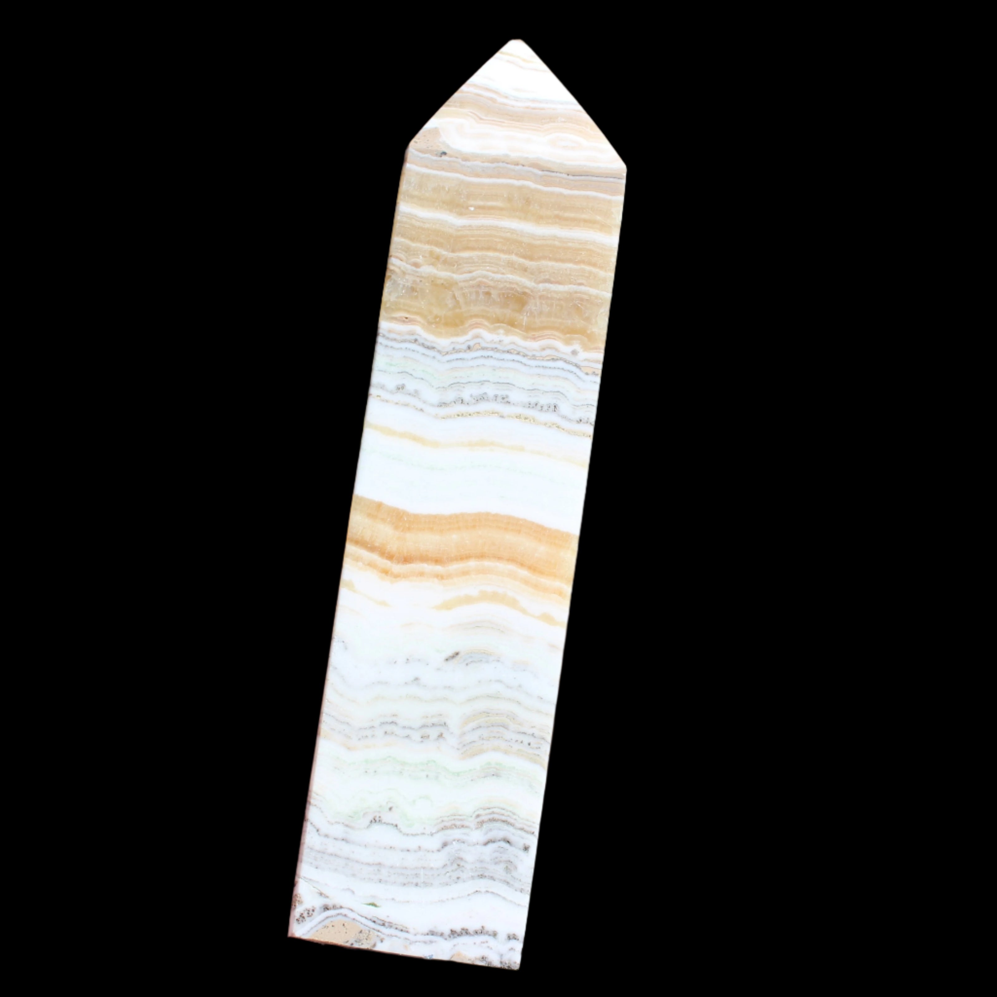Grass Flower Calcite obelisk 649g in sunlight - Rocks and THings Store