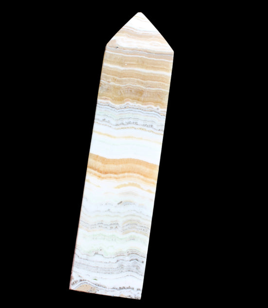 Grass Flower Calcite obelisk 649g in sunlight - Rocks and THings Store