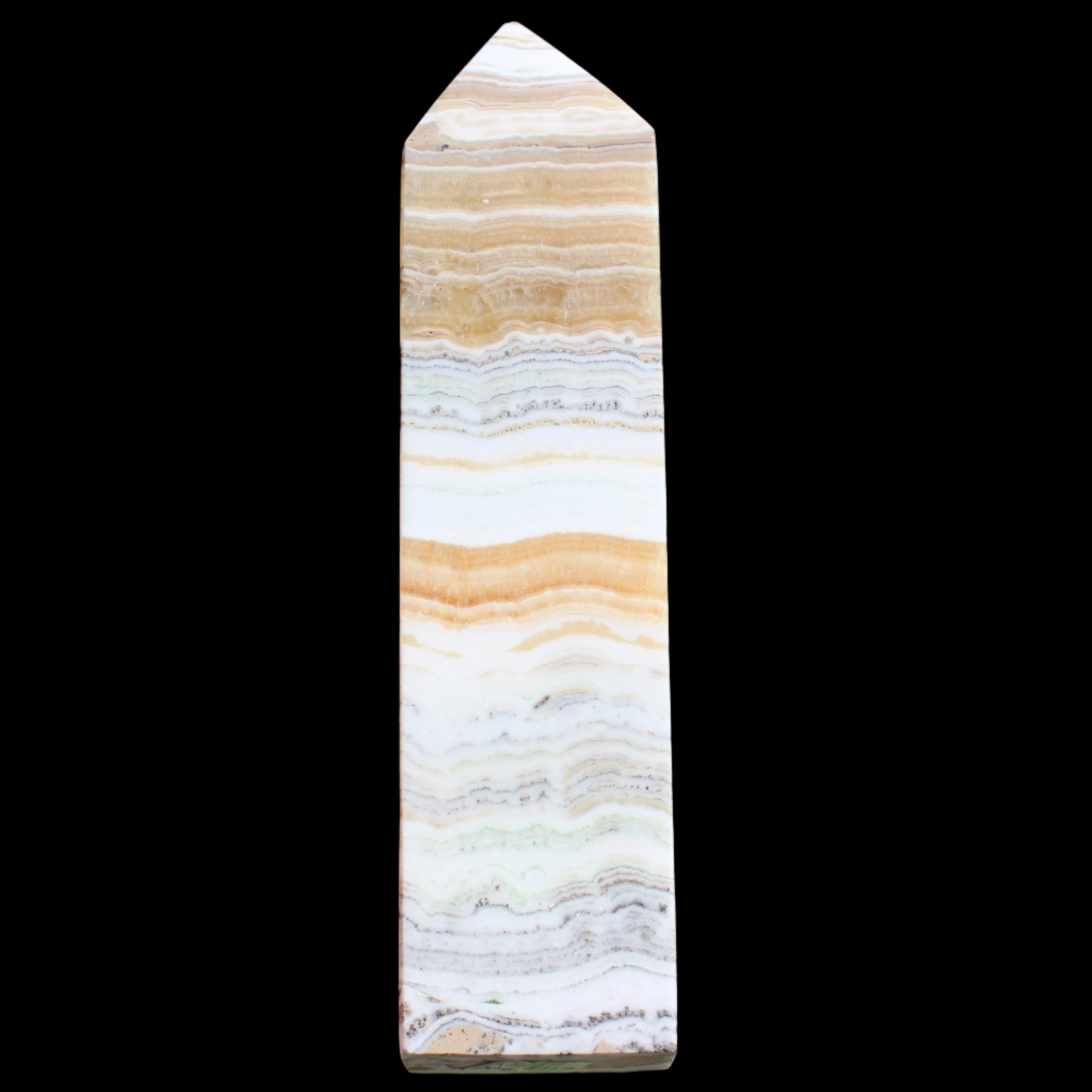 Grass Flower Calcite obelisk 649g in sunlight - Rocks and THings Store