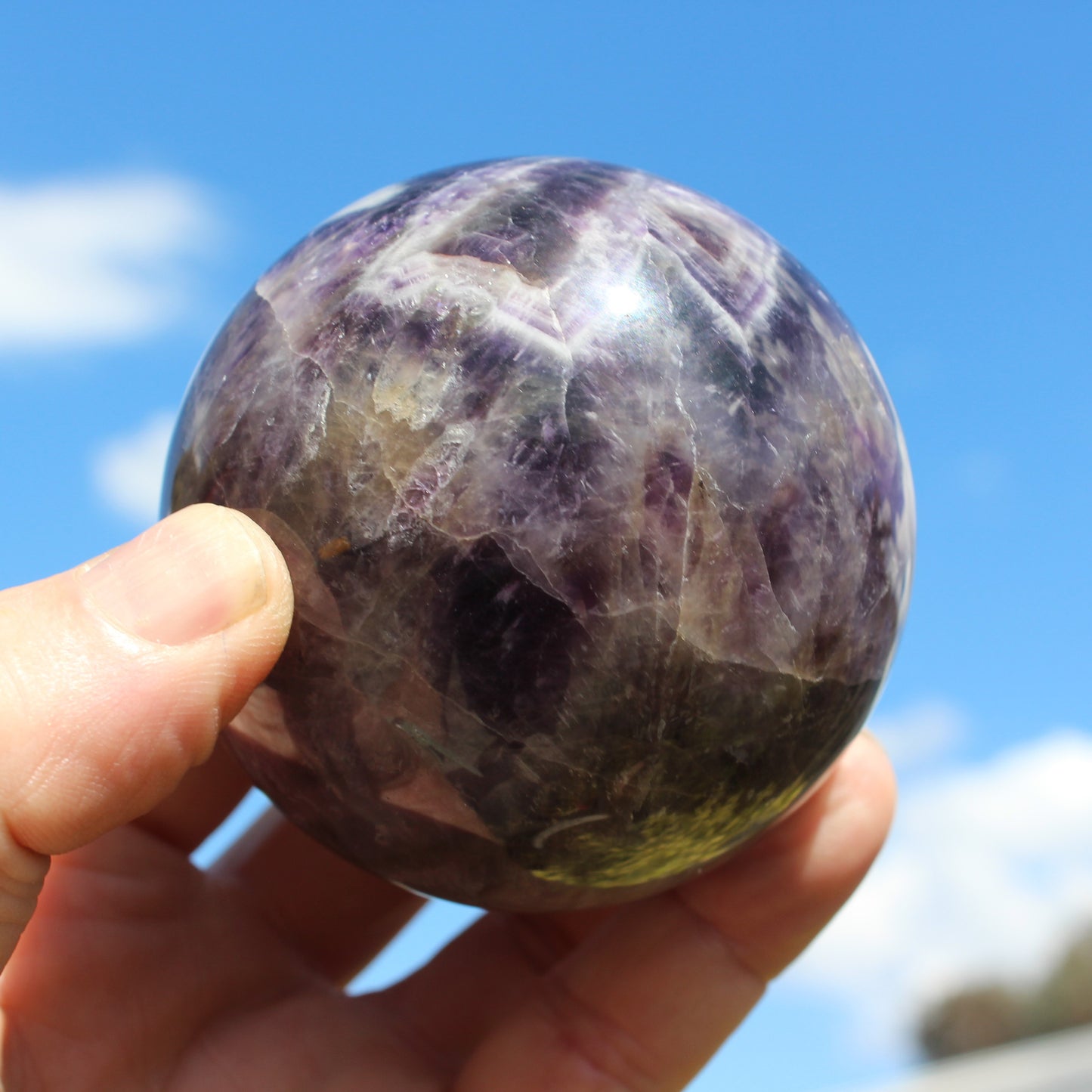 Chevron Fantasy Amethyst sphere 508g Rocks and Things