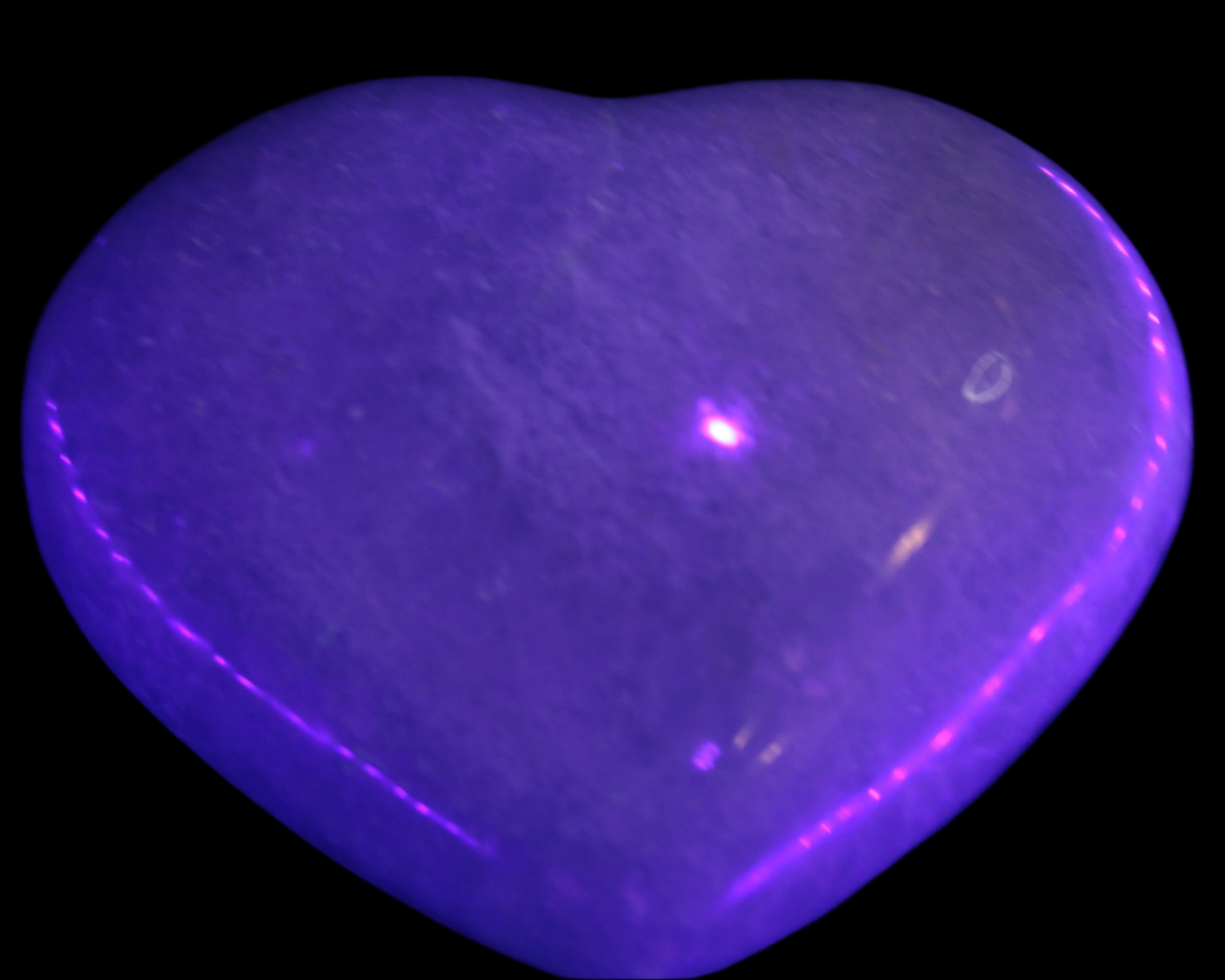 Celestite heart 542g in UV light - Rocks and Things Store