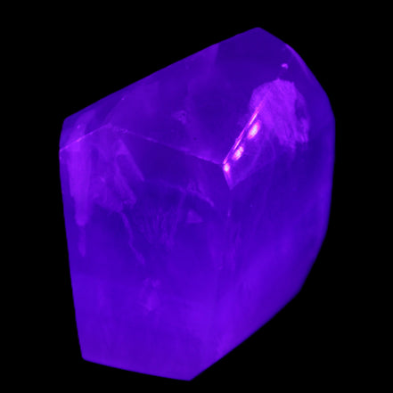 Purple Fluorite polygon 201g in UV light - Rocks and Things Store