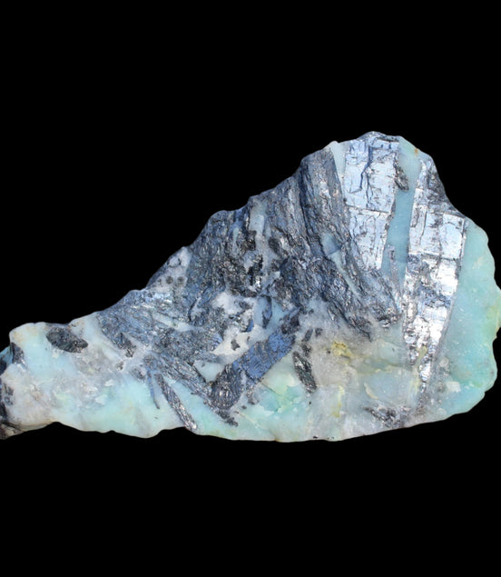Blue Aragonite with Stibnite rough specimen 207g in sunshine -  Rocks and Things Store