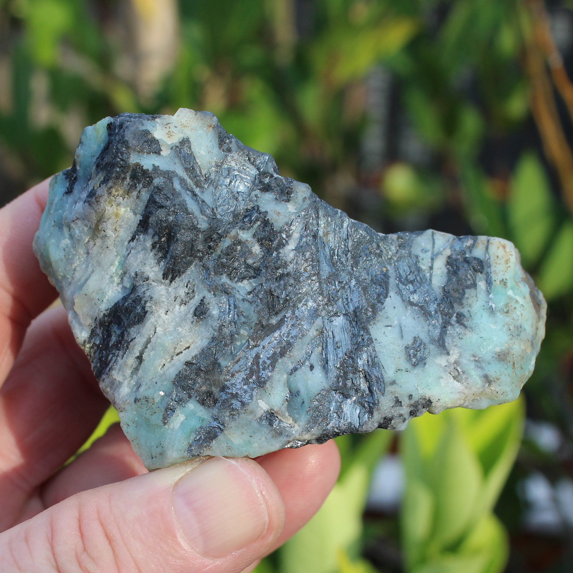 Blue Caribbean Aragonite with Stibnite rough 207g Rocks and Things