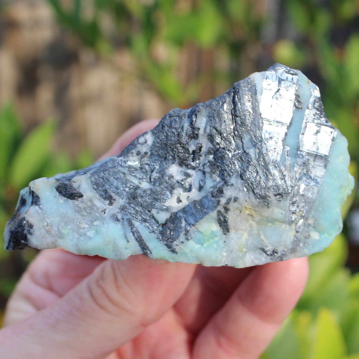 Blue Caribbean Aragonite with Stibnite rough 207g Rocks and Things