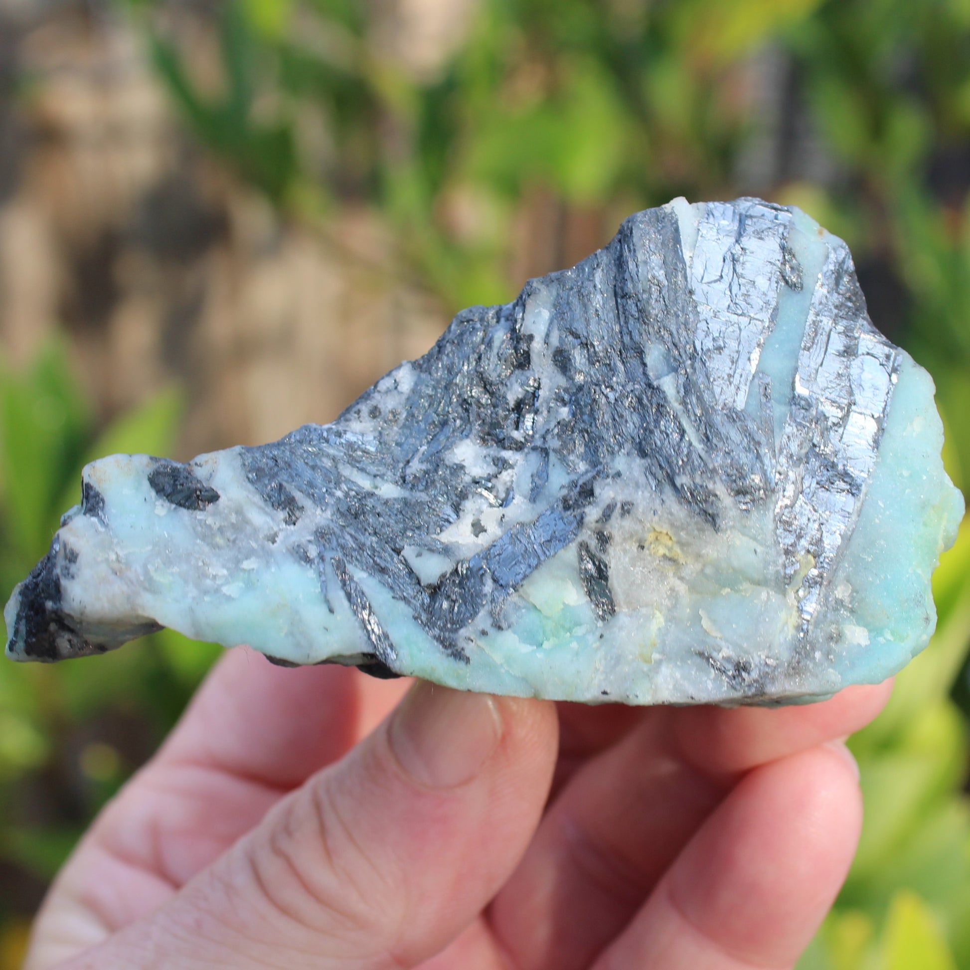 Blue Caribbean Aragonite with Stibnite rough 207g Rocks and Things