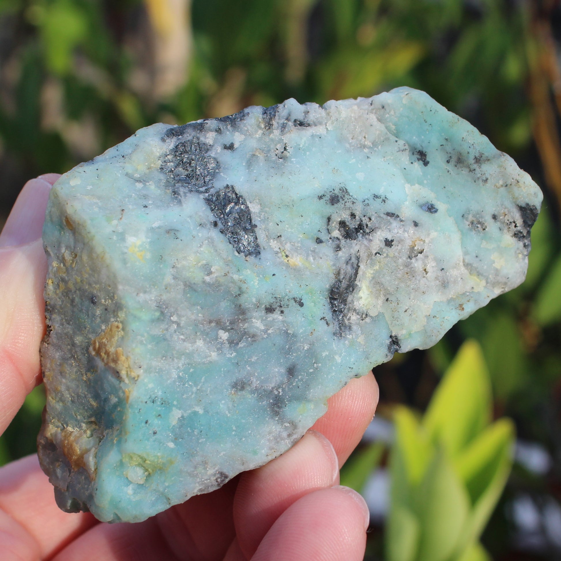 Blue Caribbean Aragonite with Stibnite rough 207g Rocks and Things