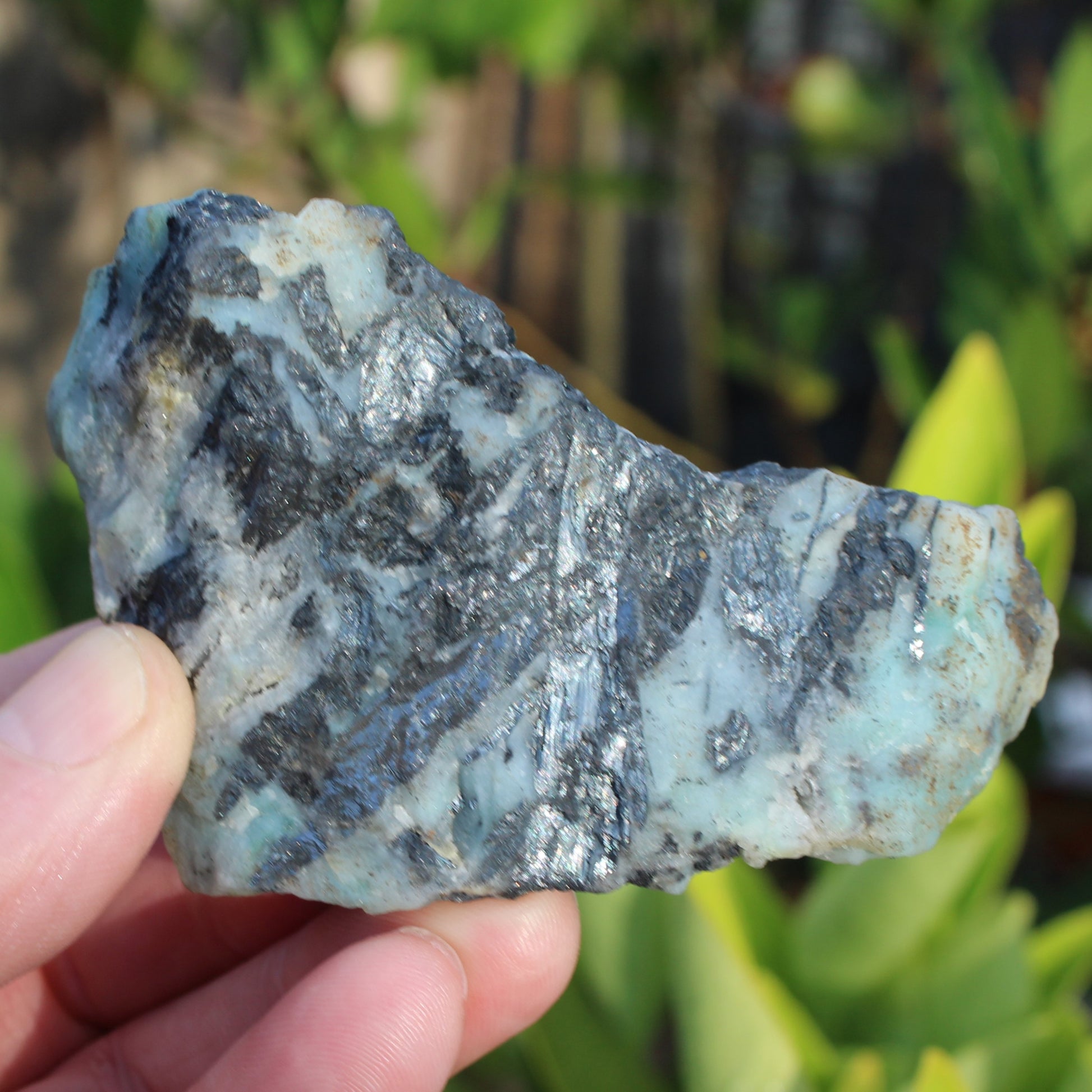 Blue Caribbean Aragonite with Stibnite rough 207g Rocks and Things