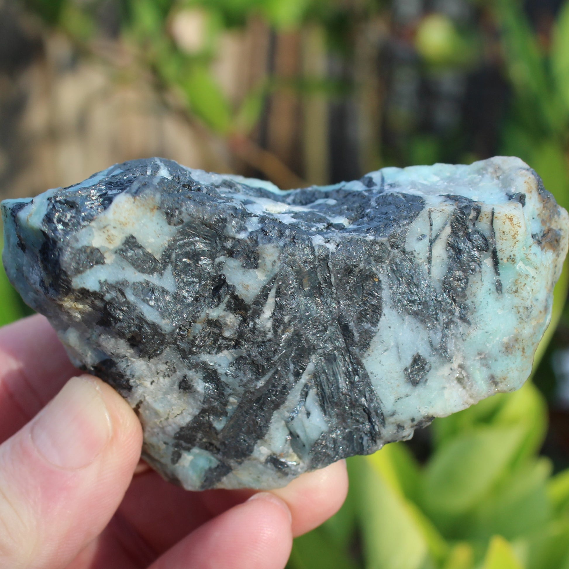 Blue Caribbean Aragonite with Stibnite rough 207g Rocks and Things