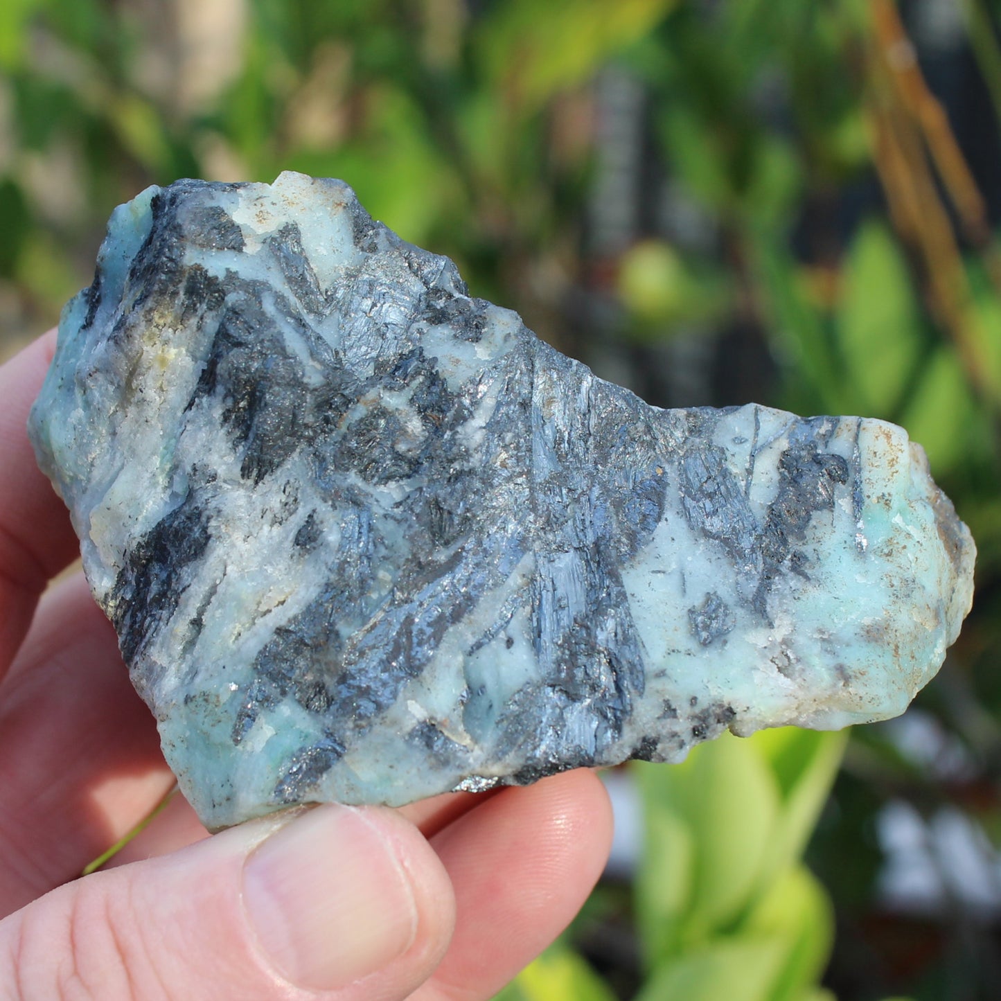 Blue Caribbean Aragonite with Stibnite rough 207g Rocks and Things