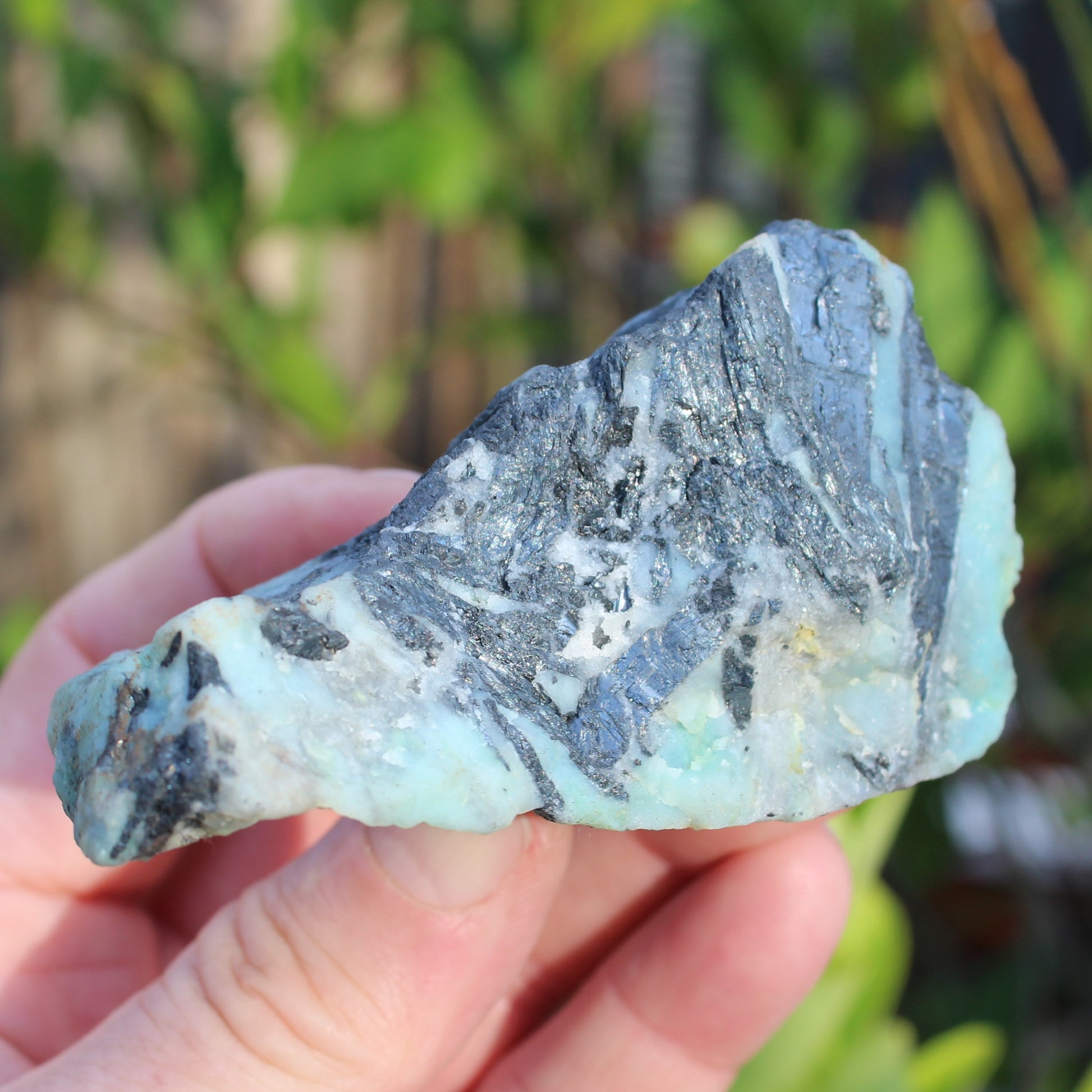 Blue Caribbean Aragonite with Stibnite rough 207g Rocks and Things