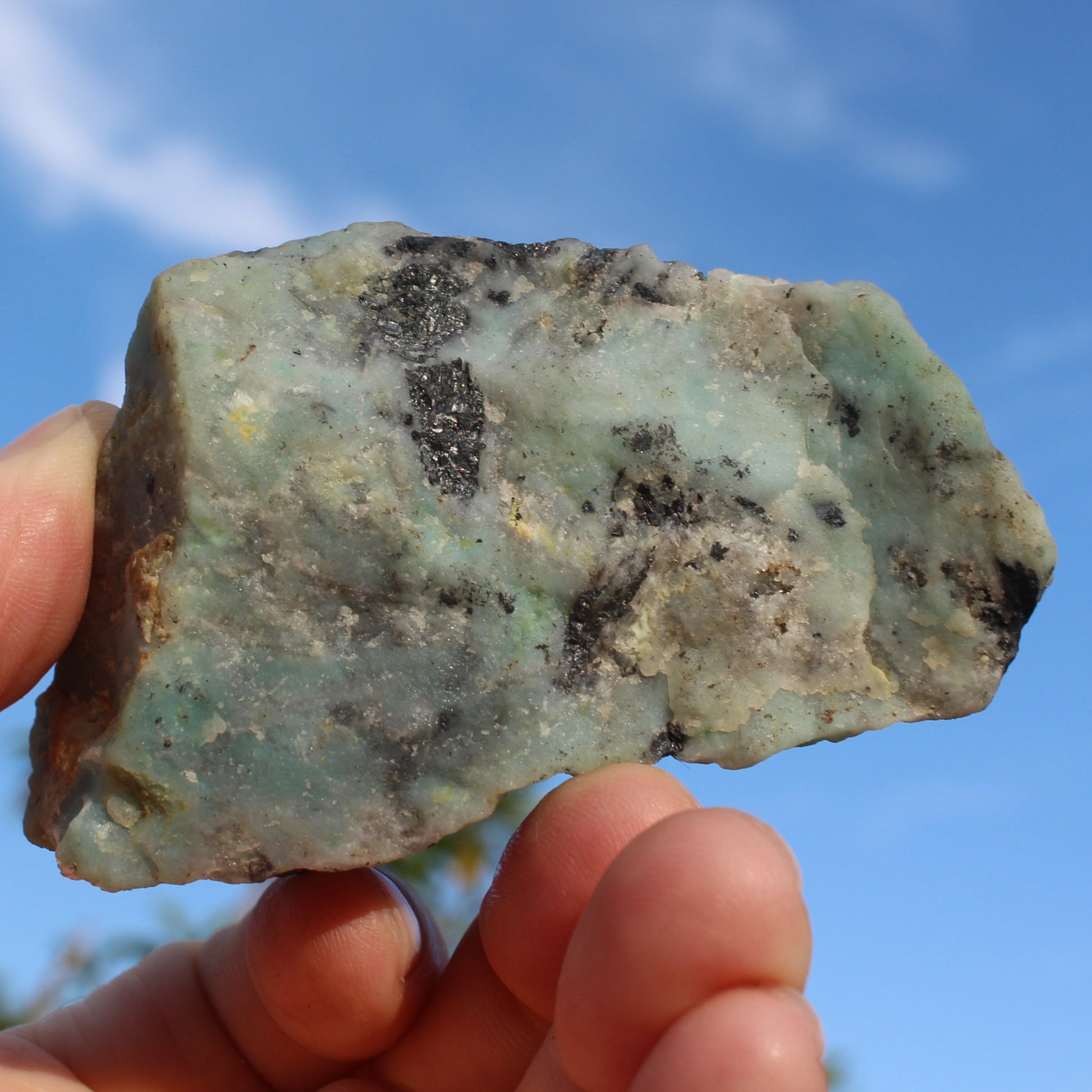 Blue Caribbean Aragonite with Stibnite rough 207g Rocks and Things