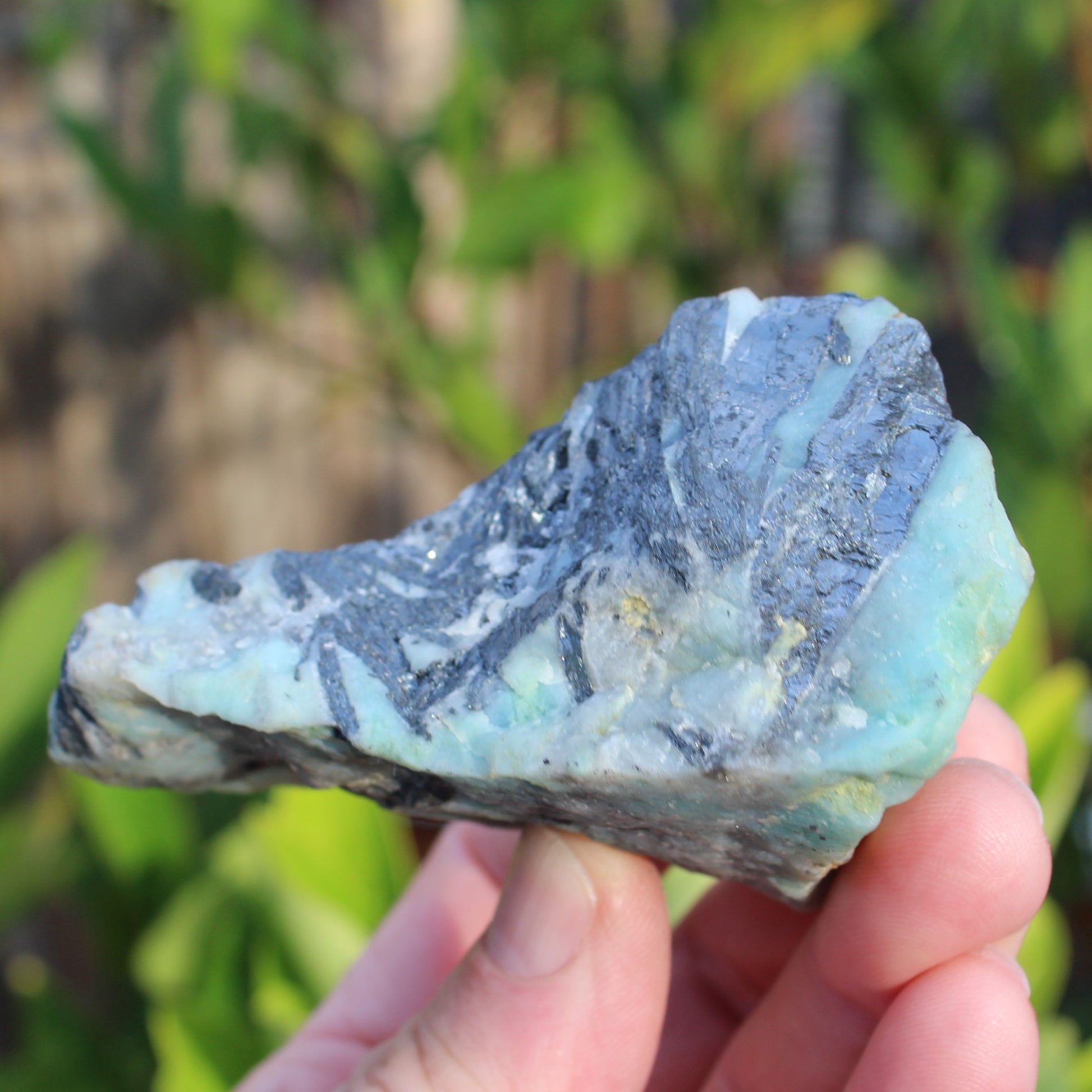 Blue Caribbean Aragonite with Stibnite rough 207g Rocks and Things