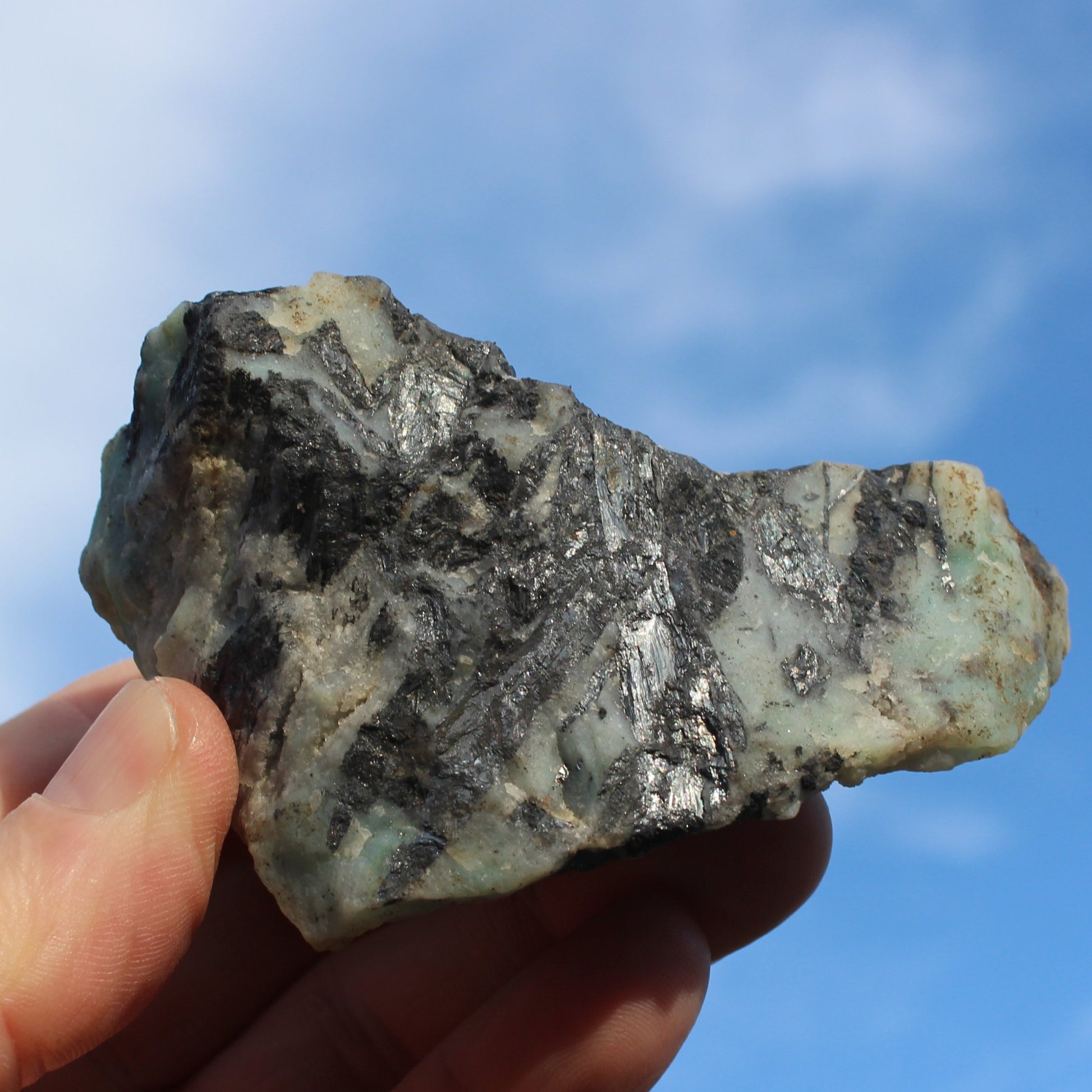 Blue Caribbean Aragonite with Stibnite rough 207g Rocks and Things