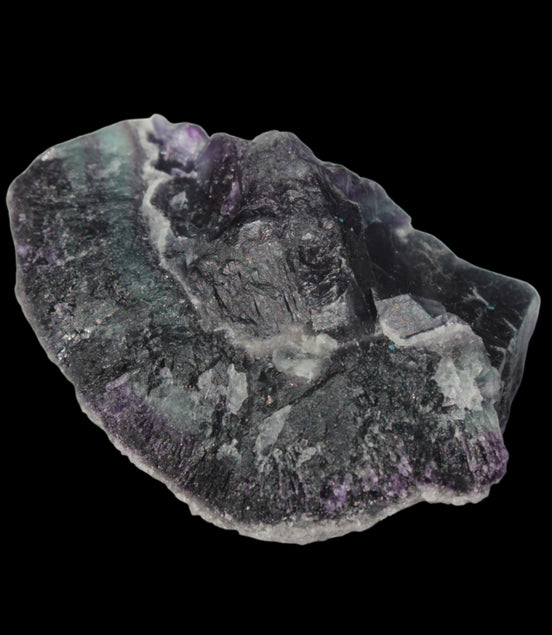 Dark Violet and Rainbow Fluorite geode section 55.9g in sunlight - Rocks and Things Store