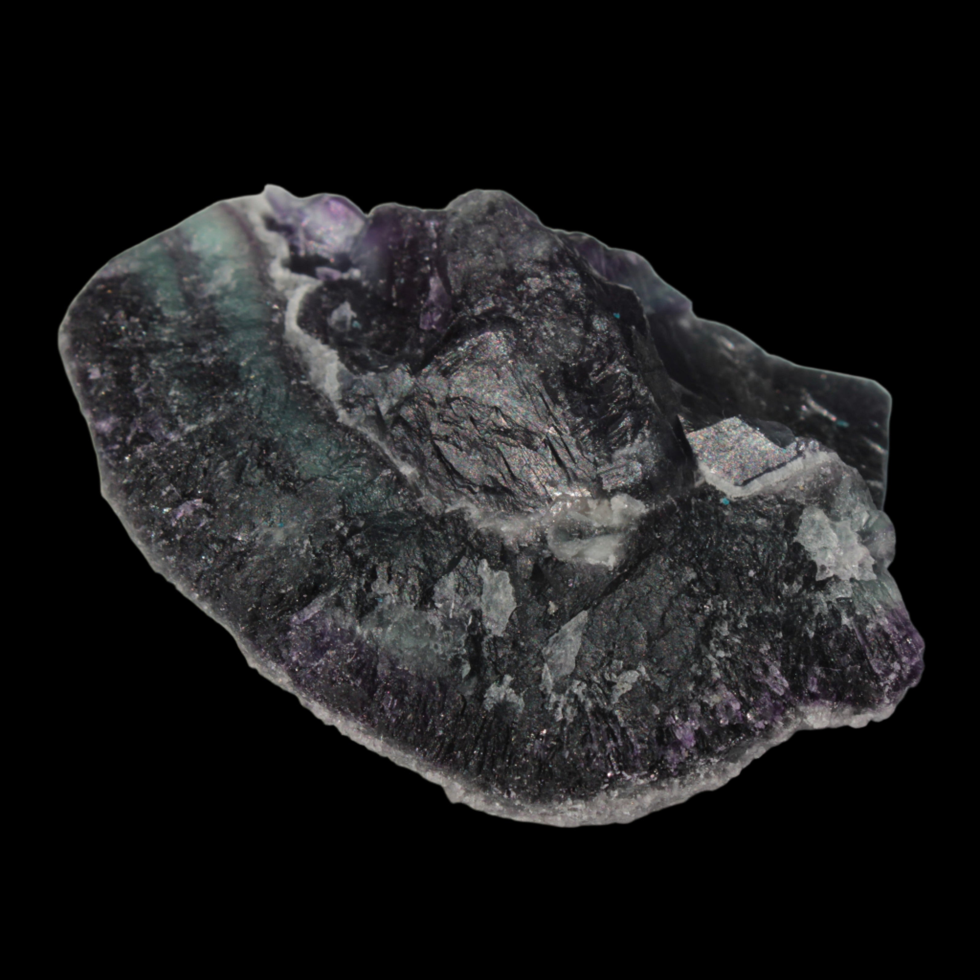 Dark Violet and Rainbow Fluorite geode section 55.9g in sunlight - Rocks and Things Store