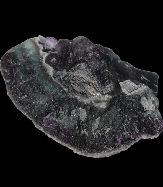Dark Violet and Rainbow Fluorite geode section 55.9g in sunlight - Rocks and Things Store