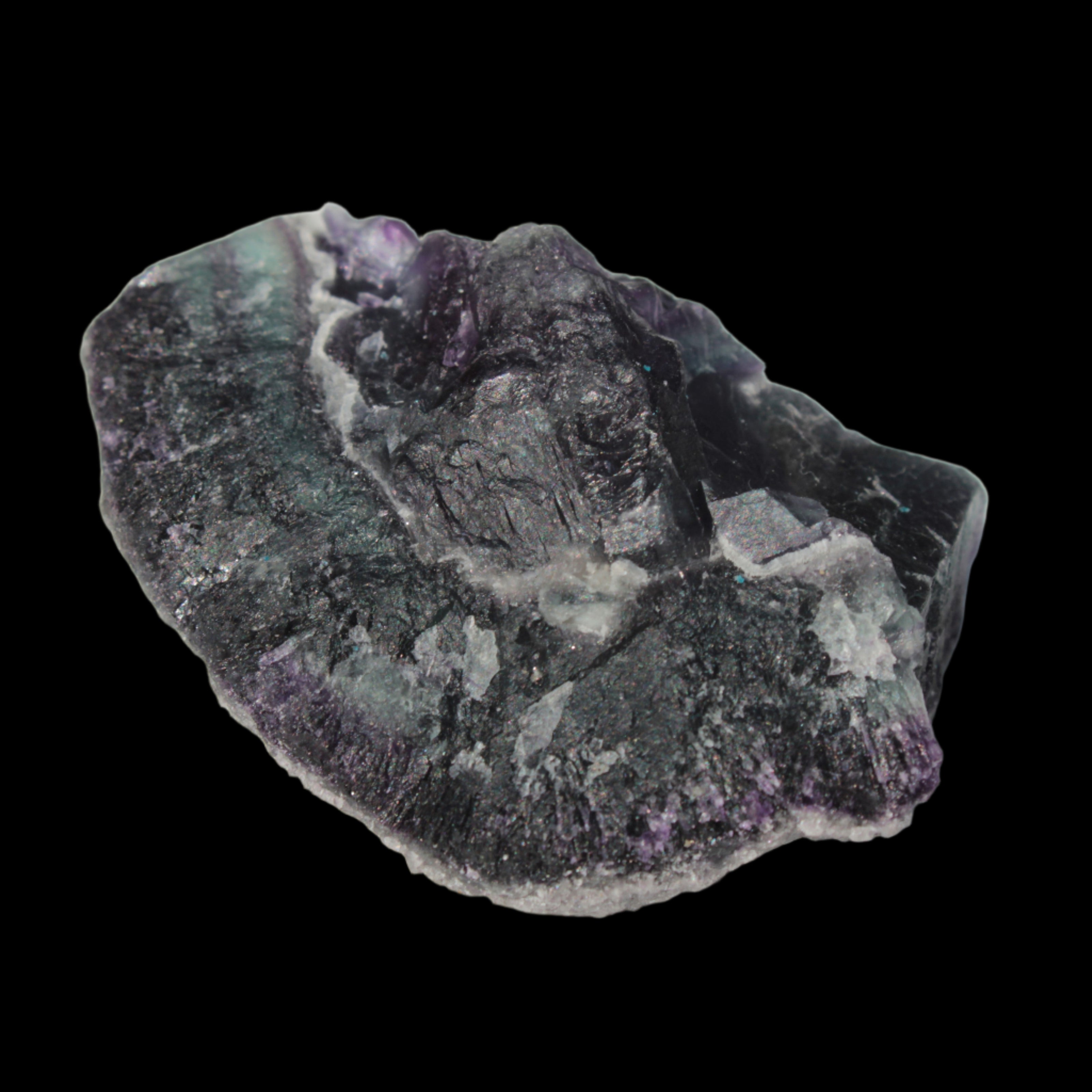 Dark Violet and Rainbow Fluorite geode section 55.9g in sunlight - Rocks and Things Store